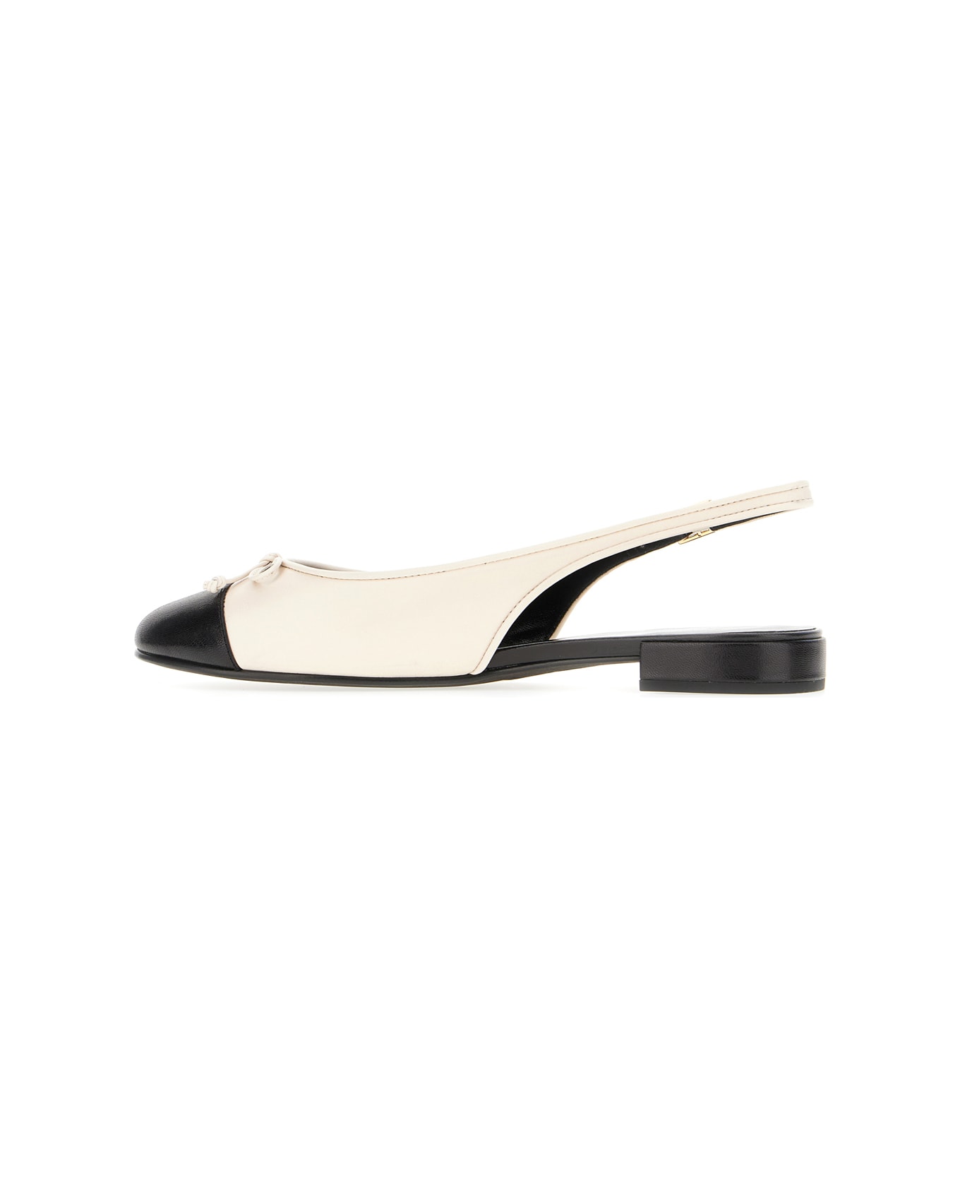 Tory Burch Two-tone Leather Ballerinas - LIGHT CREAM PERFECT BLACK