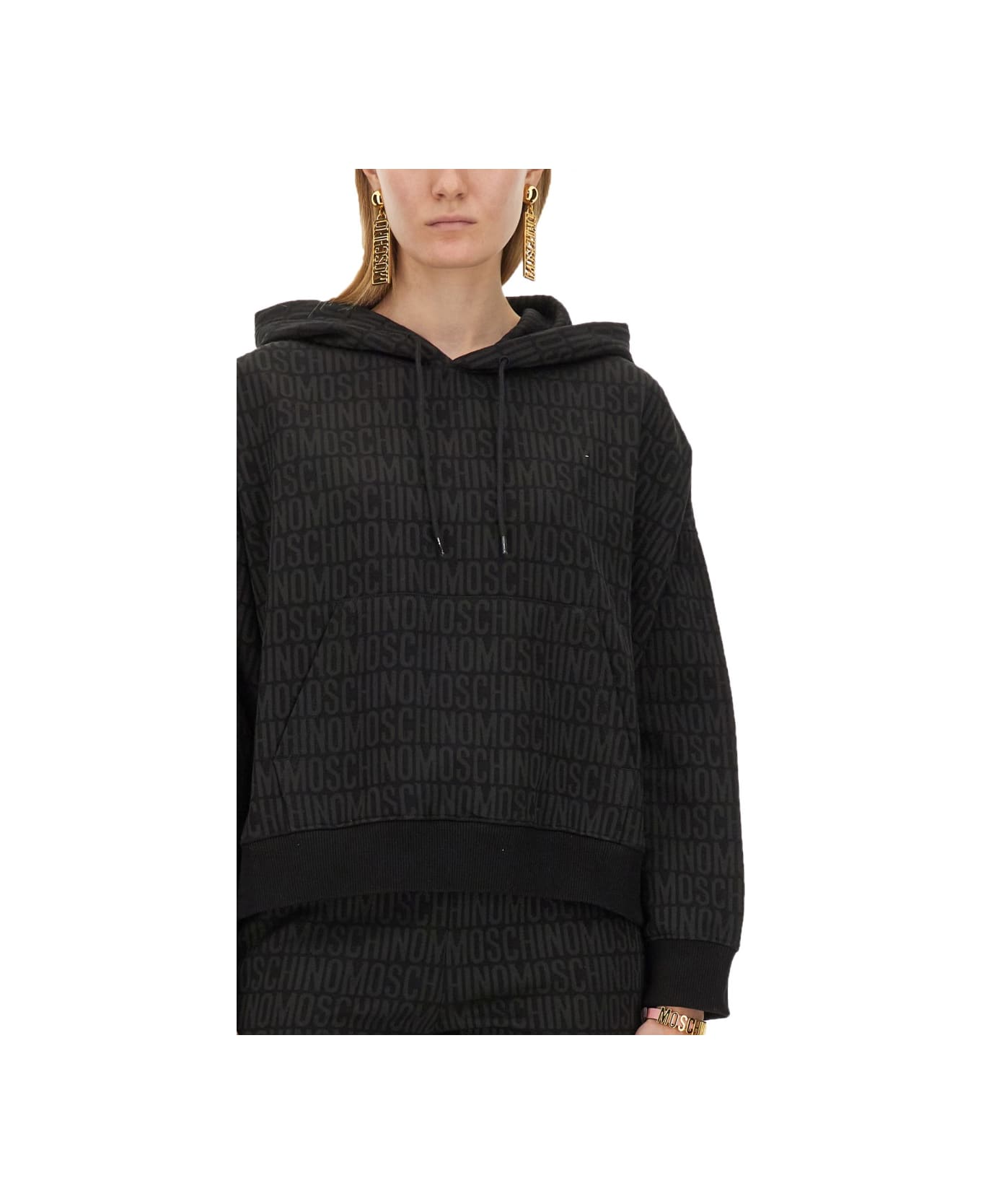 Moschino Sweatshirt With All Over Logo - BLACK