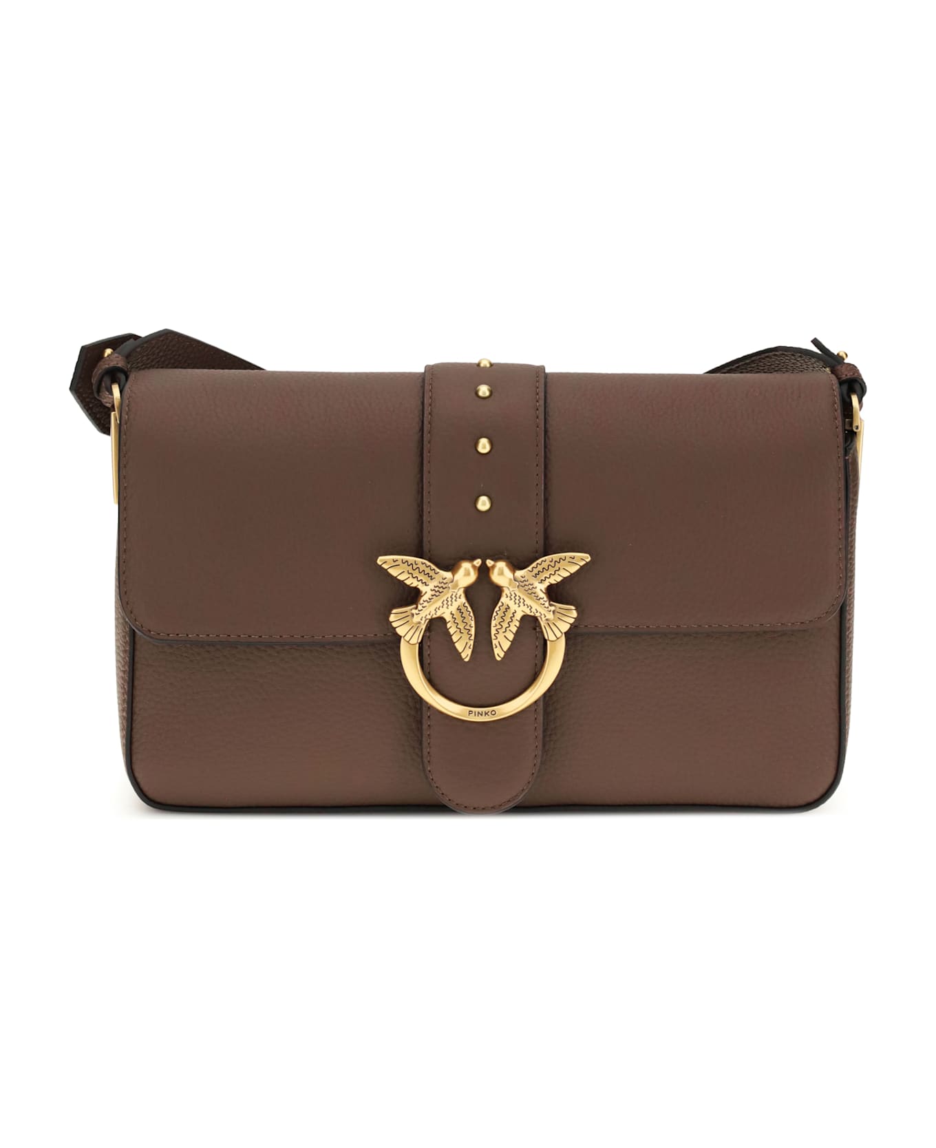 Pinko Love Leather Shoulder Bag - BROWN
