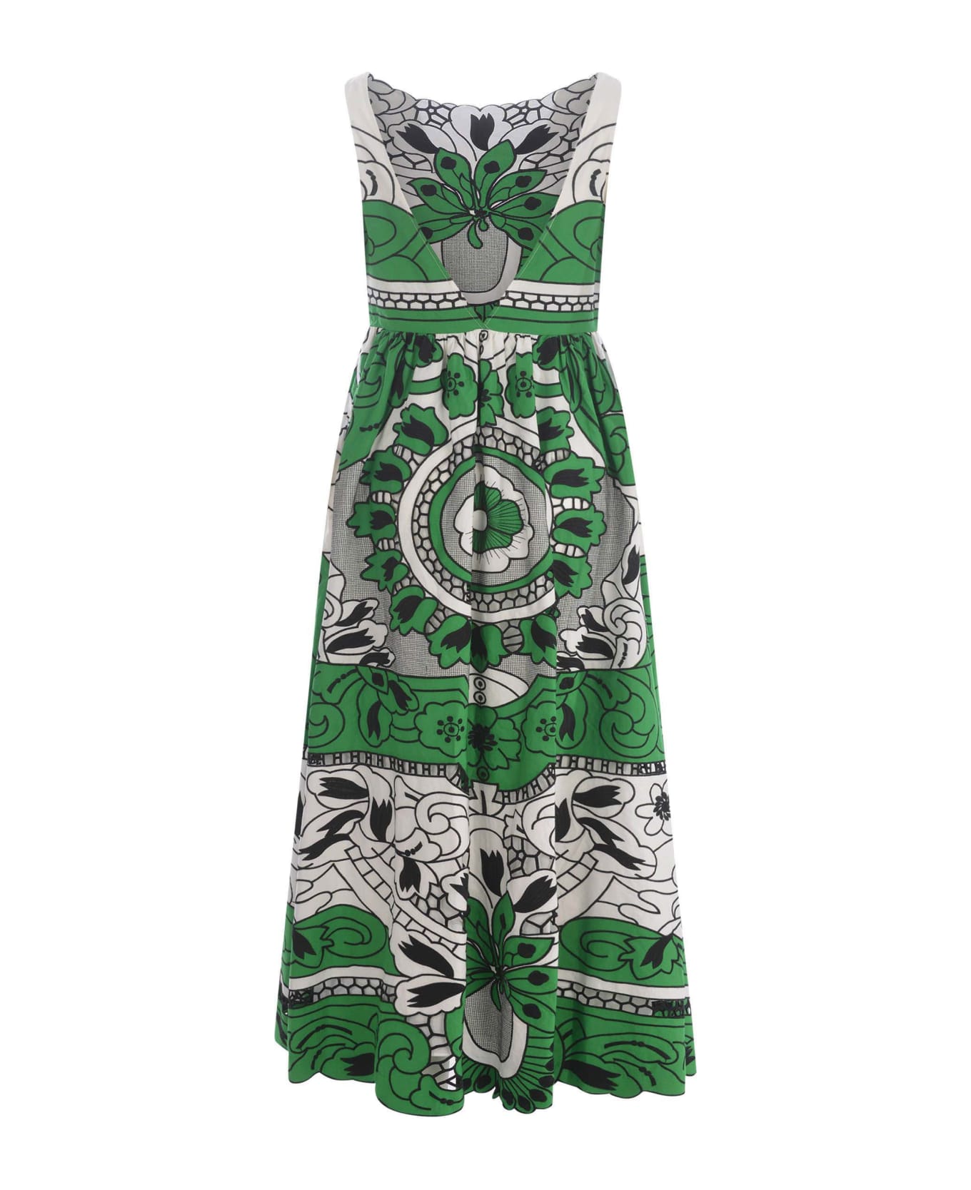 RED Valentino White And Green Cut-out Flower Embroidered Dress - Verde