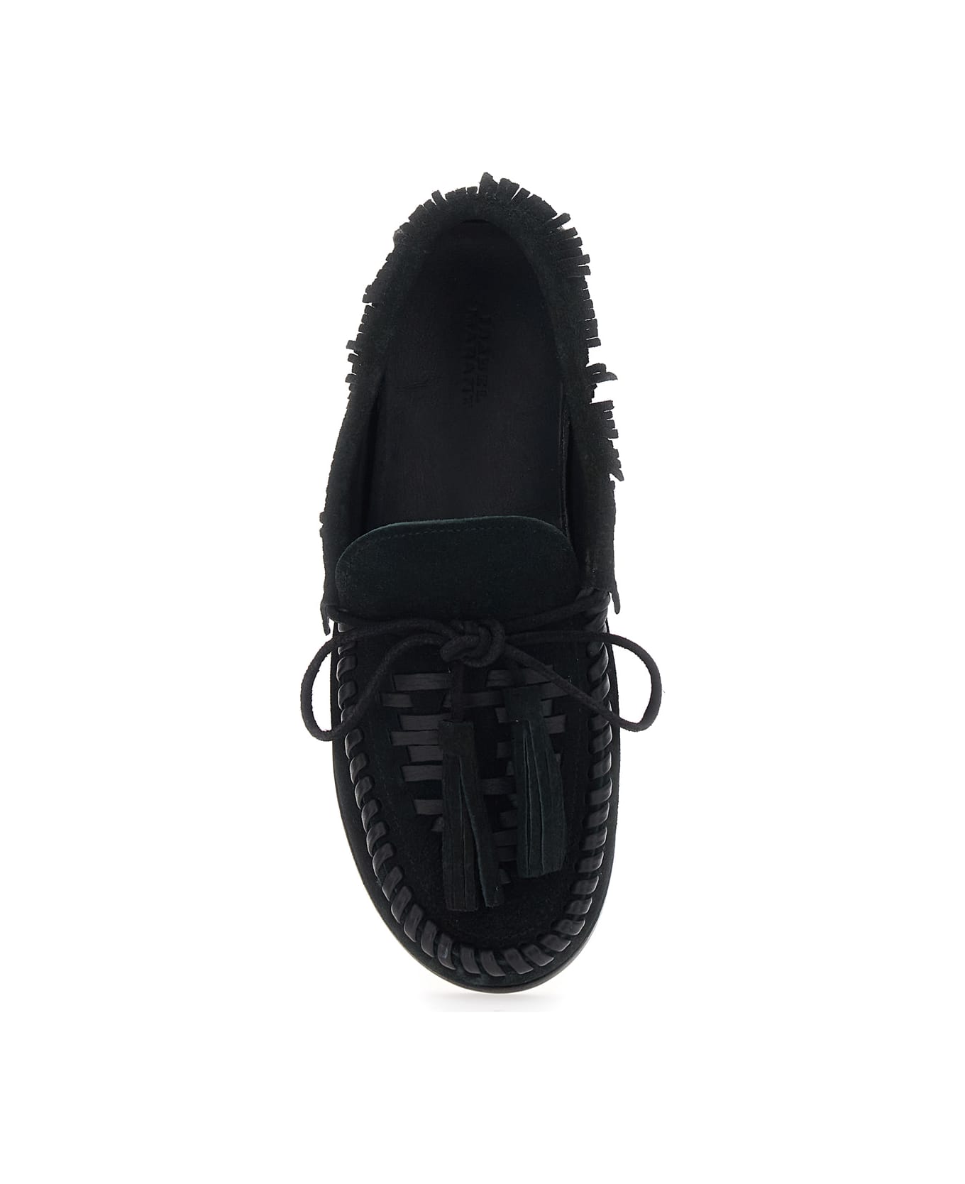 Isabel Marant 'fitza' Black Loafers With Fringed Details And Front Bow In Suede Woman - Black