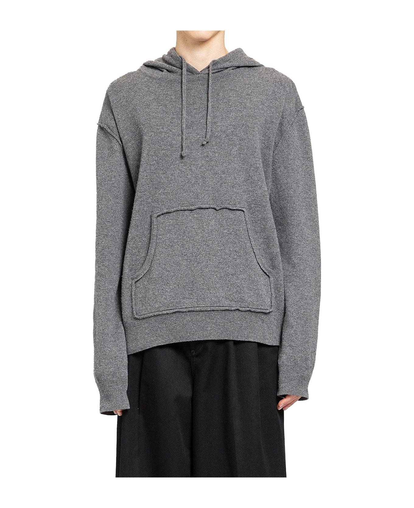 Maison Margiela Knitted Drawstring Hoodie - MEDIUM GREY