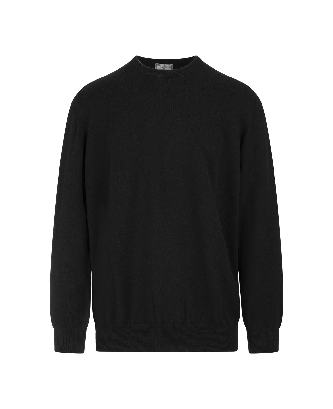 Fedeli Black Cashmere Round-neck Pullover - Black
