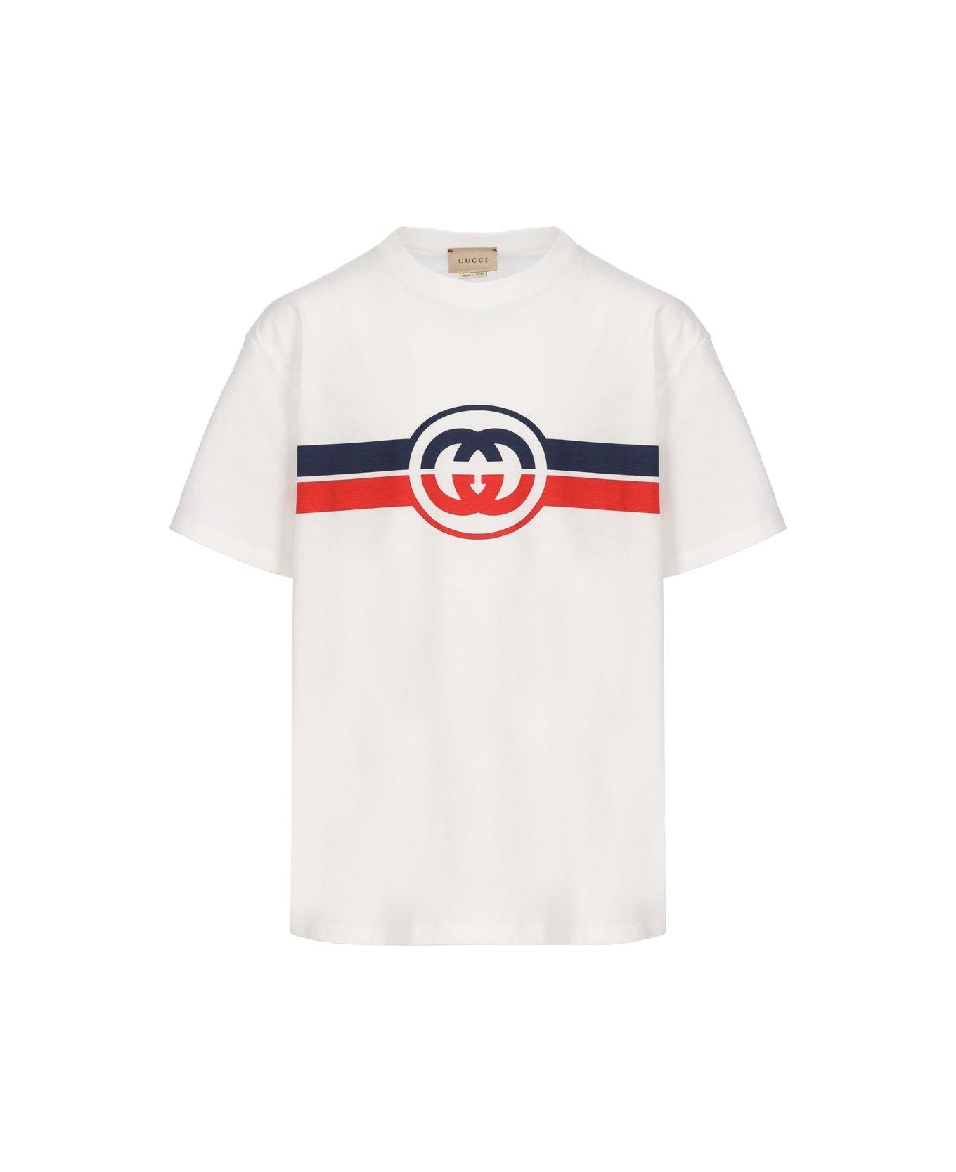 Gucci Interlocking G Stripe Printed T-shirt - WHITE