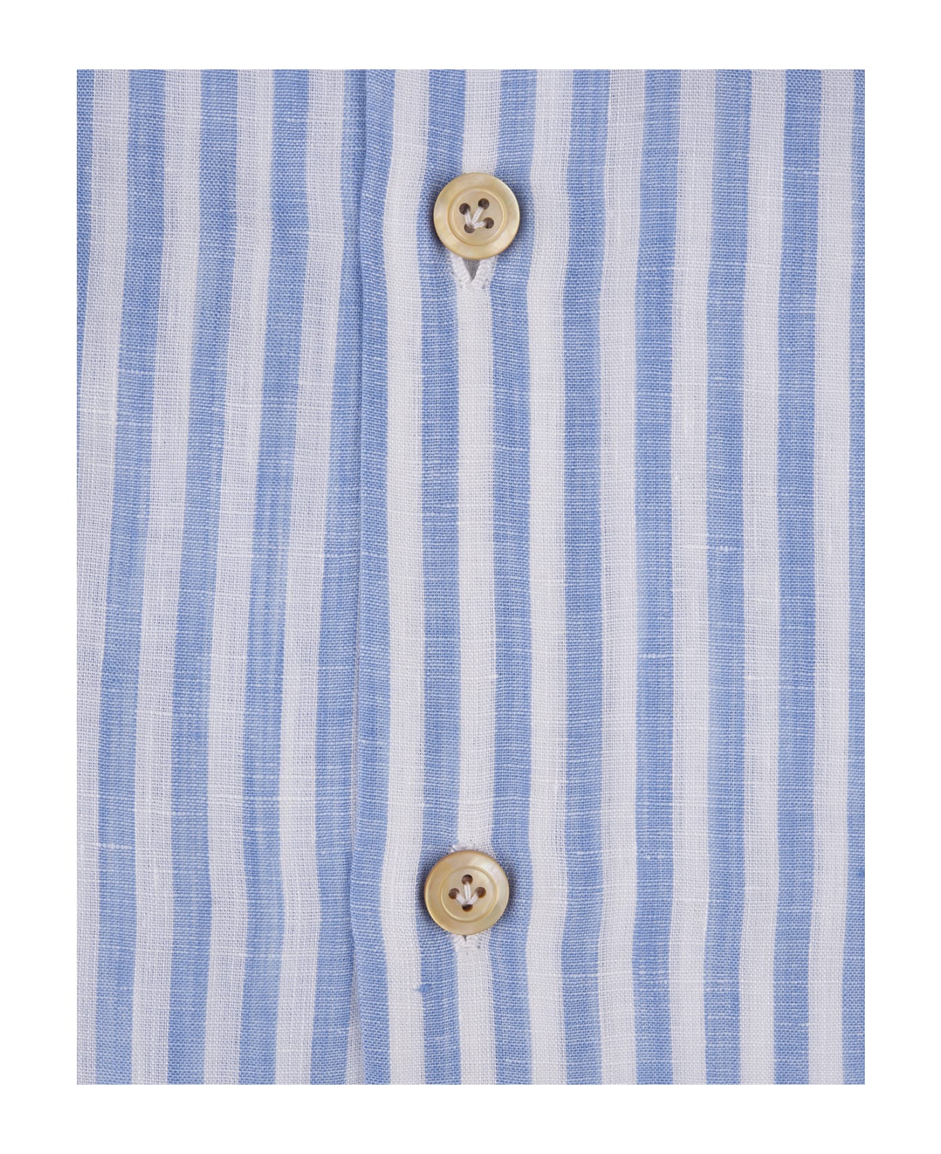 Kiton Light Blue Striped Linen Shirt - Blue