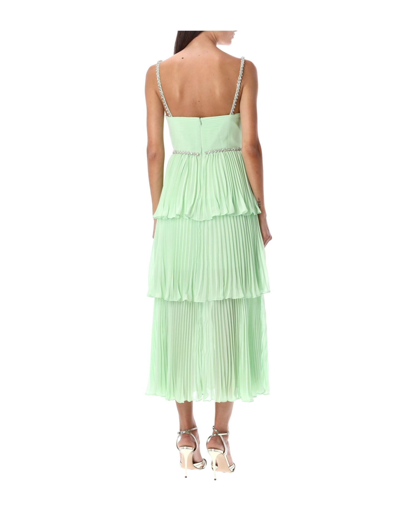 パーティードレス SELF PORTRAIT PF23031MGC Dresses Green Tiered Diamante Green Tiered Diamante Chiffon Midi Dress SELF PORTRAIT Verde