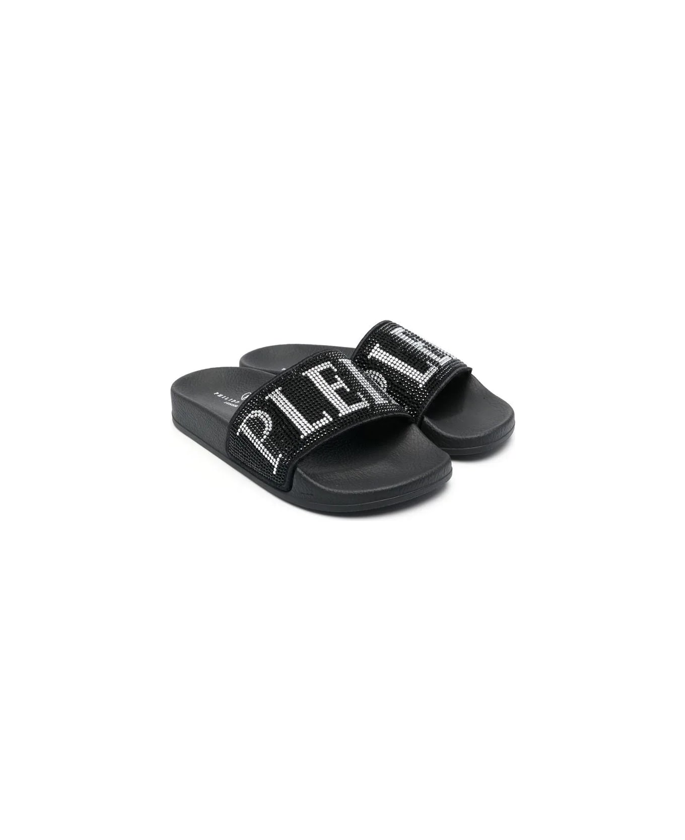 Philipp Plein Junior Slippers With Logo - Black