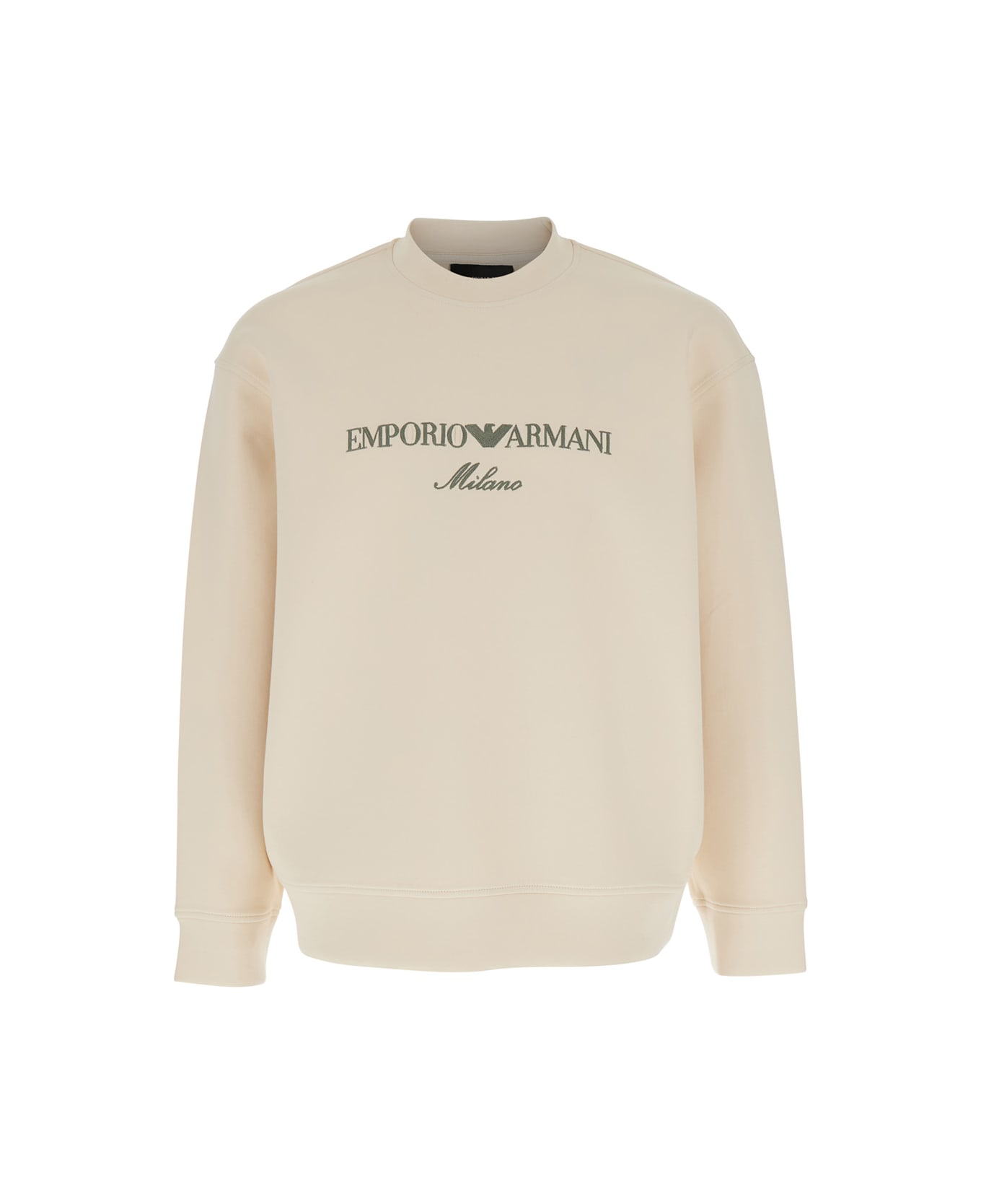 Emporio Armani White Crewneck Sweatshirt With Maxi Logo Lettering On The Front In Cotton Blend Stretch Man - White