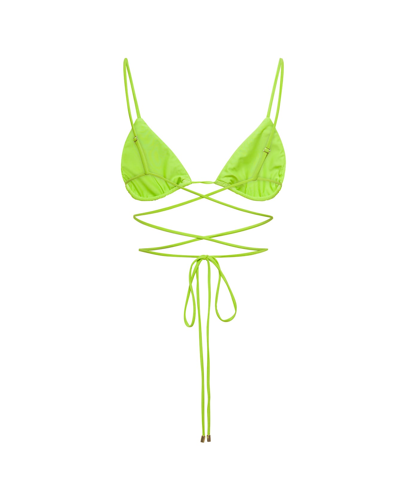 self-portrait Bikini Top With All-over Crystal Embellishment In Green Polyamide Woman - Green