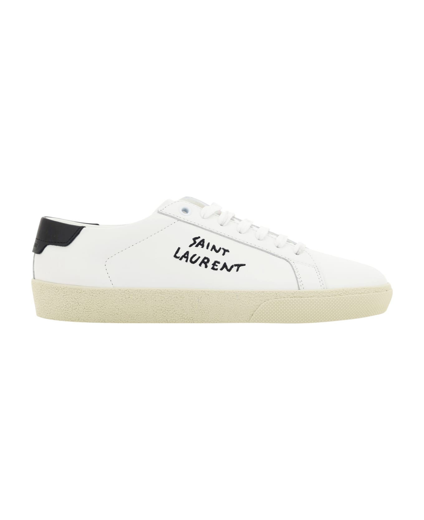 Saint Laurent Court Sl/06 Leather Sneakers - Blanc Optique/nero