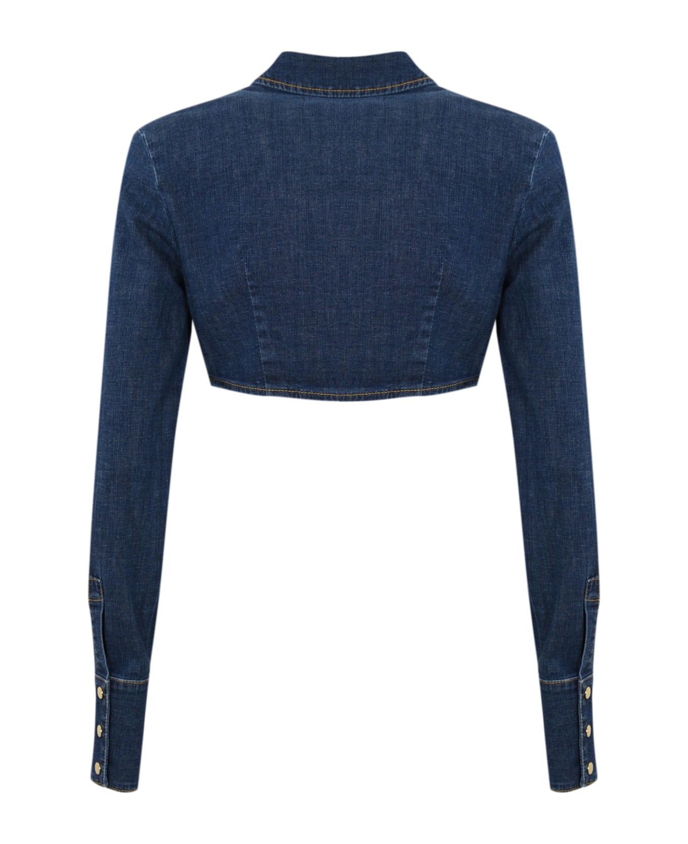 Elisabetta Franchi Cropped Denim Shirt With Metal Logo Details - Blue