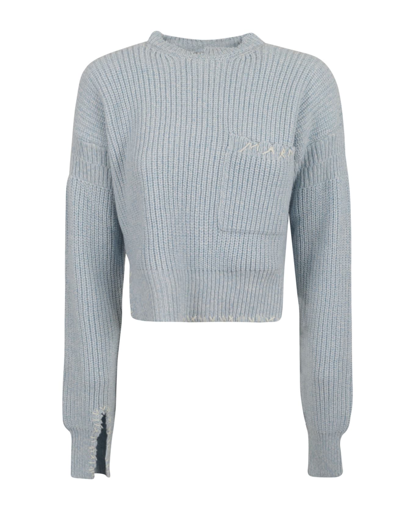 Marni Exposed Stitched Side Slit Knit Sweater - Illusion Blue