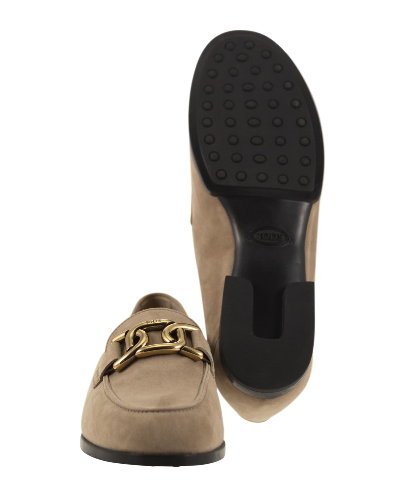 Tod's Moccasin In Nubuck With Metal Chain - Beige
