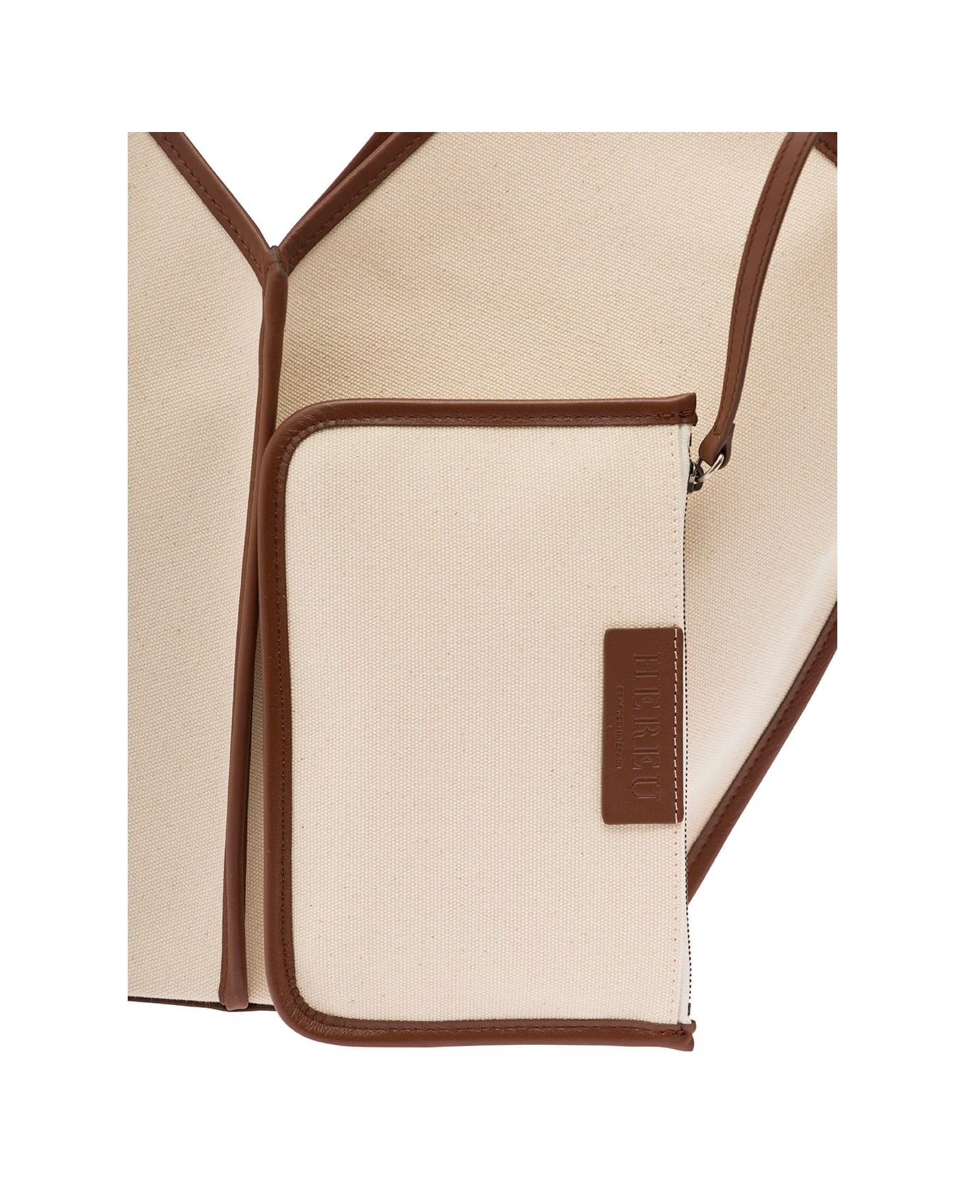 Hereu 'calella' Beige Tote Bag With Brown Leather Trim In Suede Woman - Beige