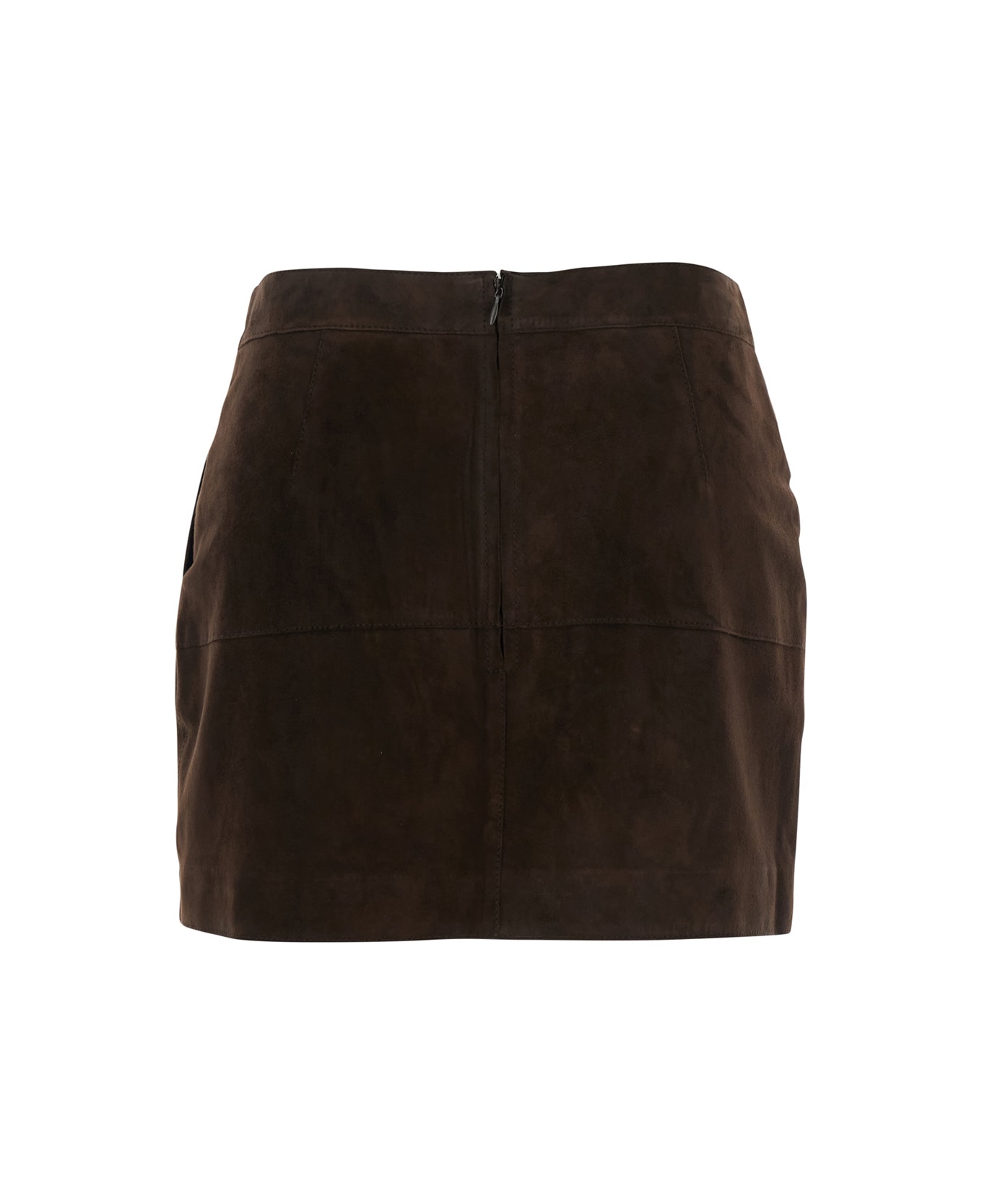 Parosh Brown Short Skirt With Side Pockets In Suede Woman - Brown