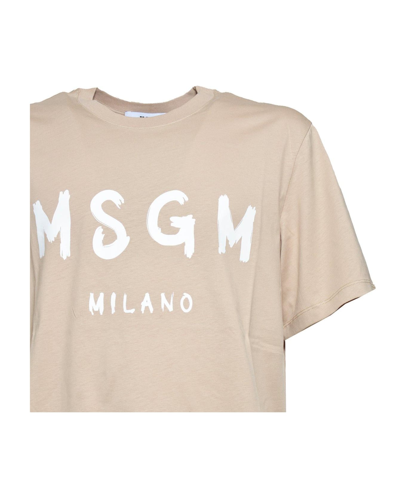 MSGM Logo-printed Crewneck T-shirt - Cammello