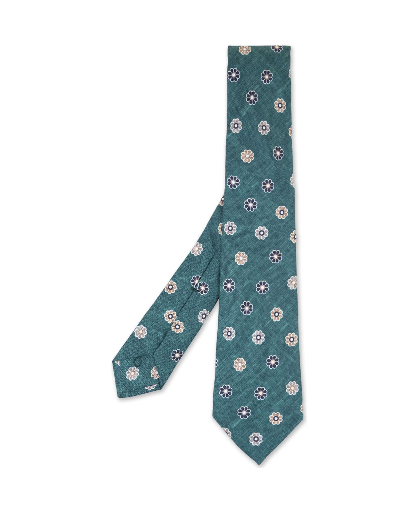Kiton Green Tie With Flower Pattern - Green