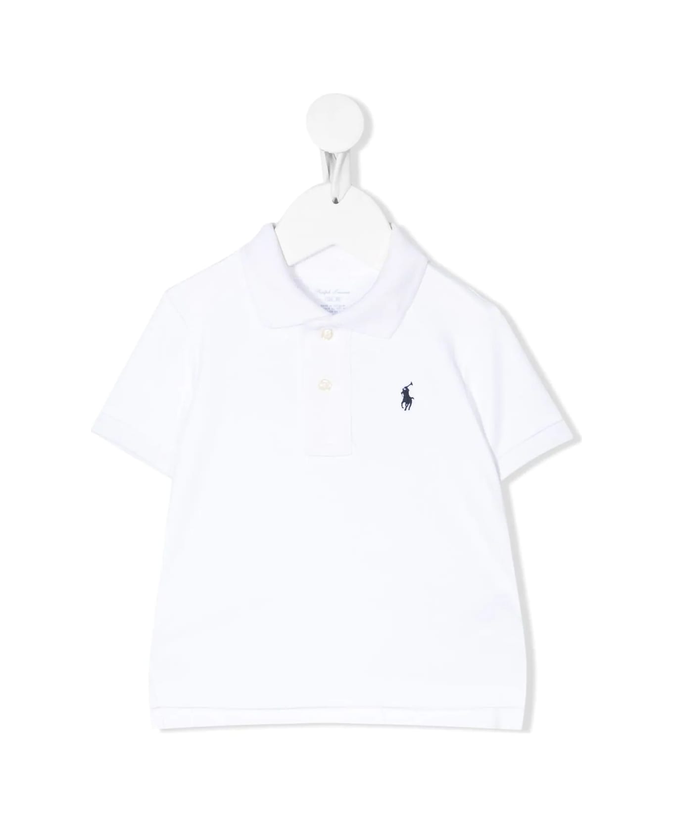 Ralph Lauren White Piquet Polo Shirt With Navy Blue Pony - White