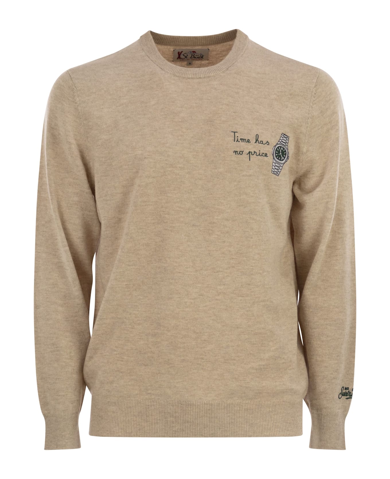 MC2 Saint Barth Heron - Crew Neck Jumper With Embroidery On The Chest - Beige