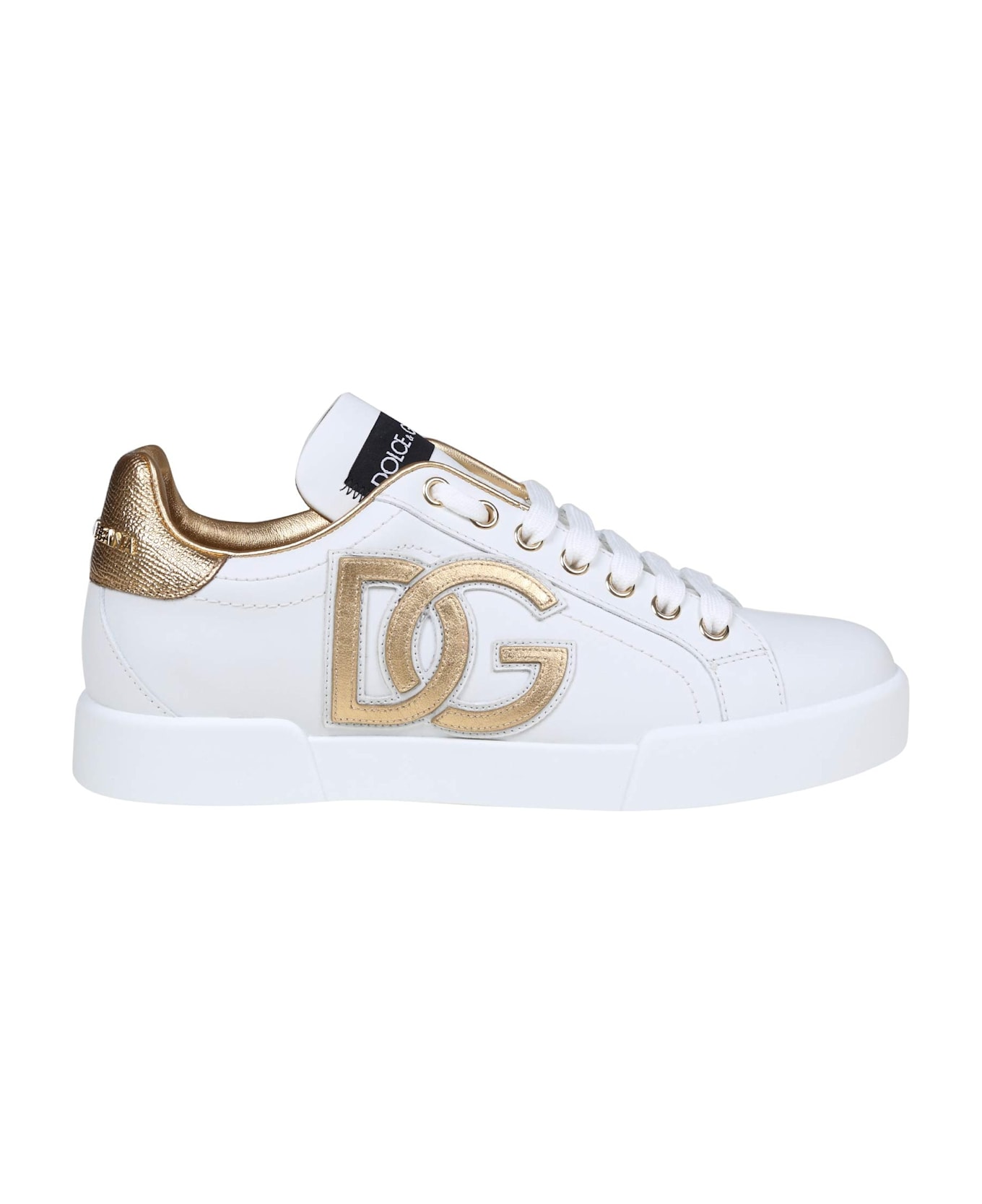 Dolce & Gabbana Portofino Sneakers White And Gold With Dg Logo - White / Gold