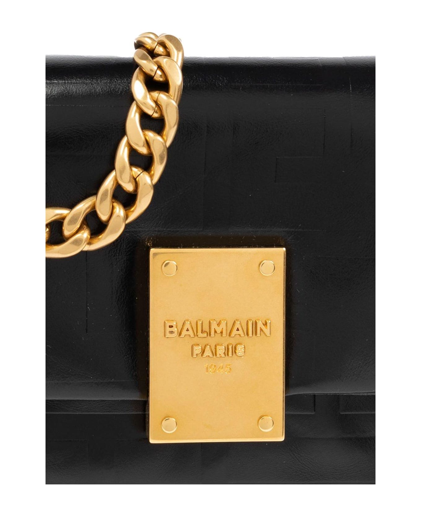 Balmain Logo Embossed Flap Small Shoulder Bag - Pa Noir