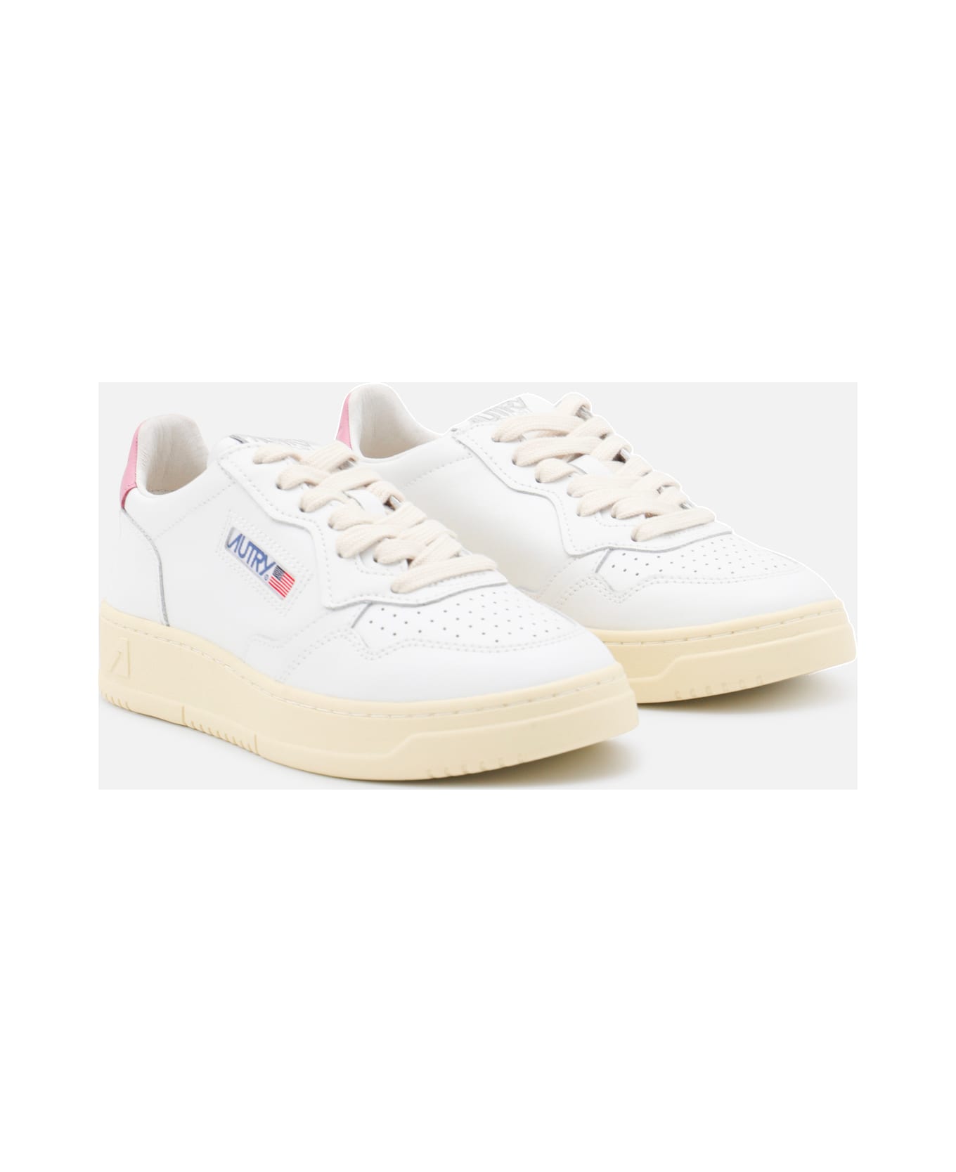 Autry White And Pink Leather Medalist Low Sneakers - WHITE/POLIGNAC