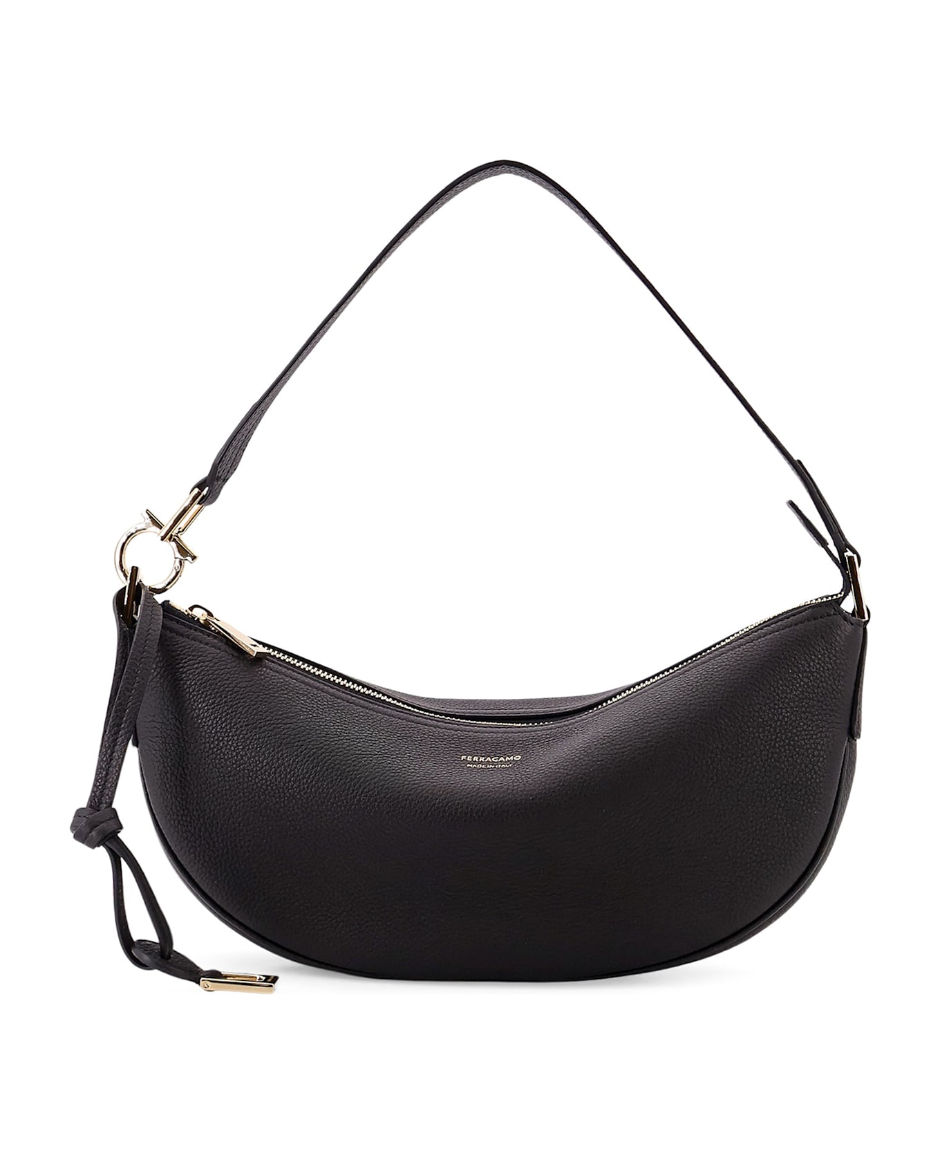 Ferragamo Hobo Bag S Hammered Leather Shoulder Bag - Black