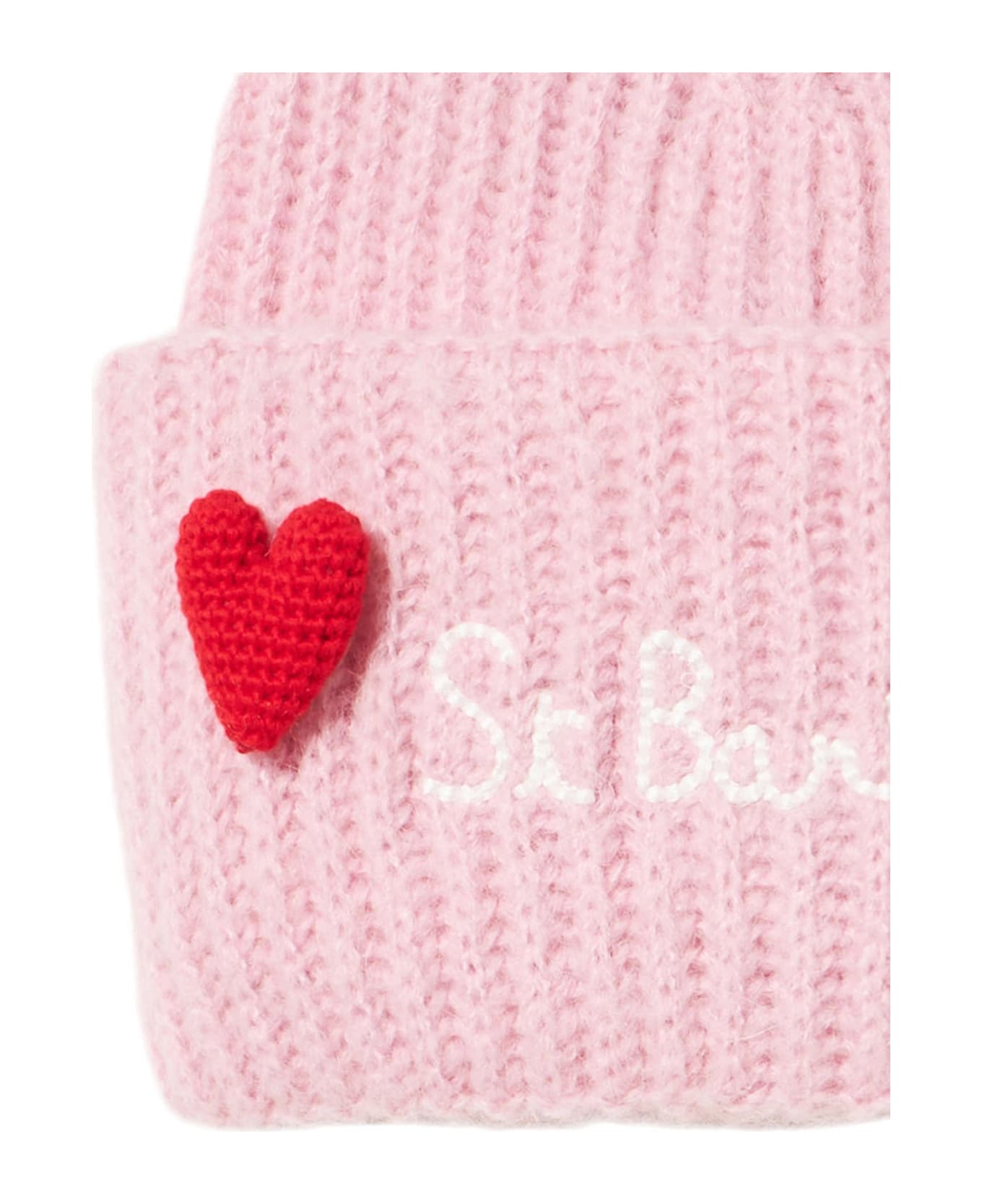 MC2 Saint Barth Girl Brushed And Ultra Soft Beanie With Hearts Appliqués - PINK