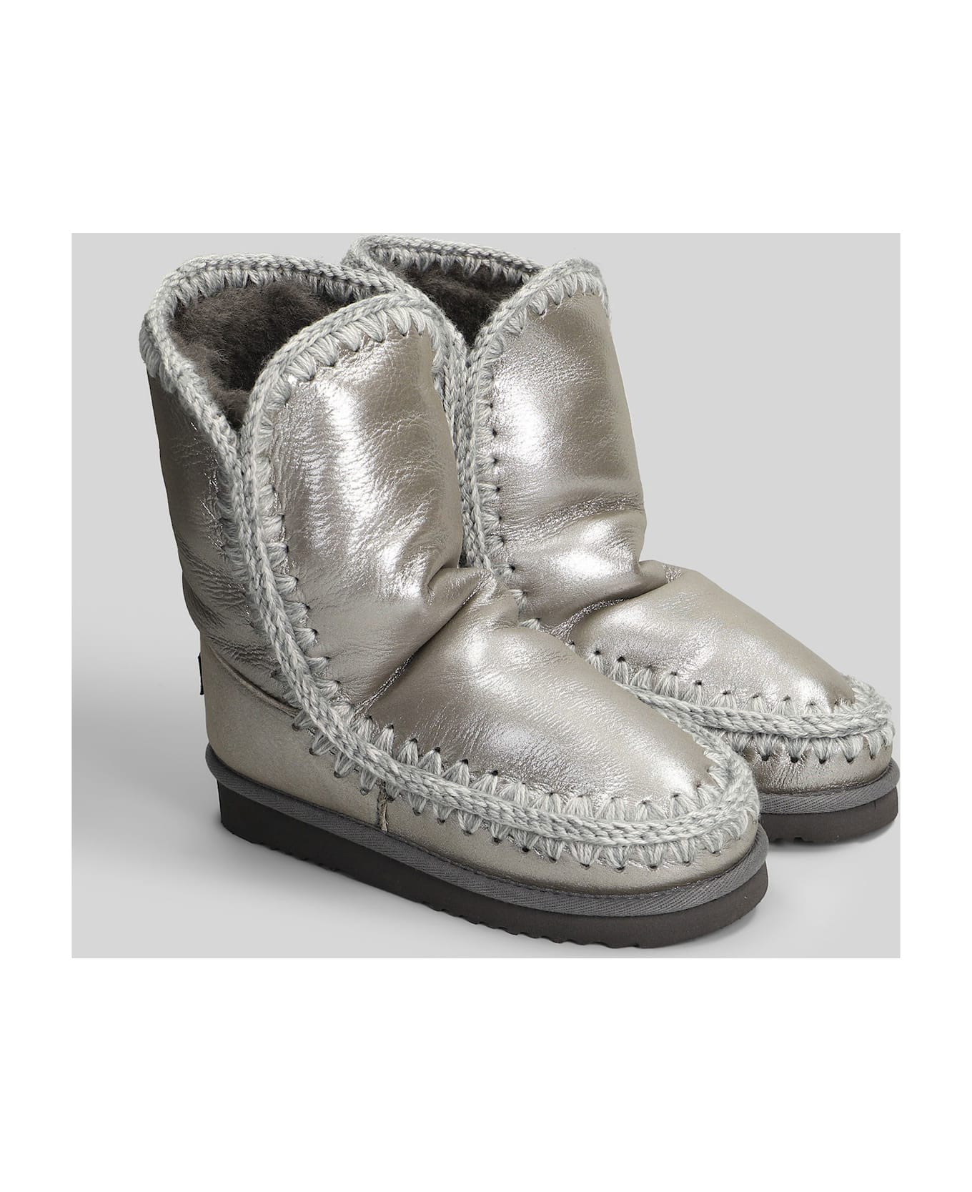 Mou Eskimo 24 Low Heels Ankle Boots In Grey Glitter - grey