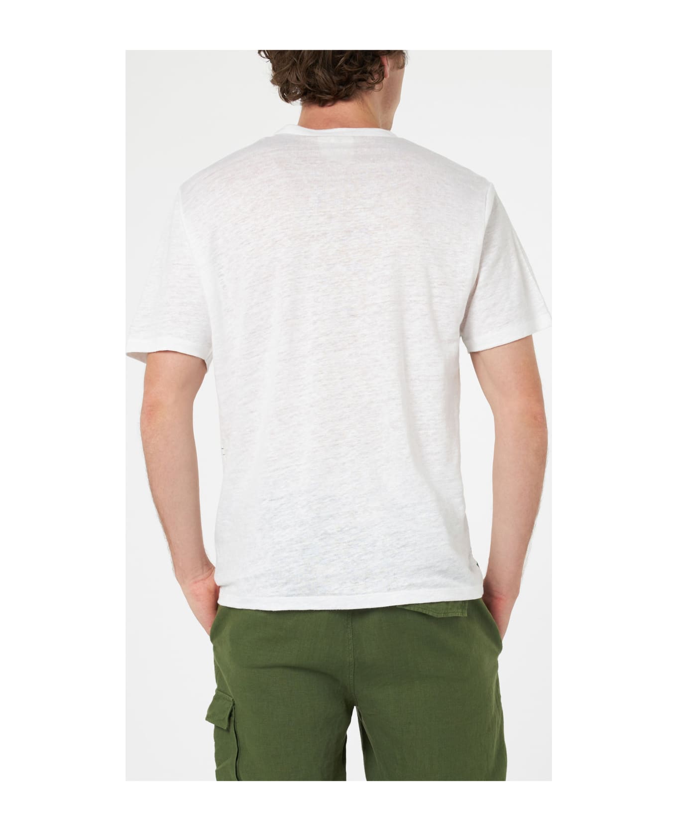 MC2 Saint Barth Man Linen Jersey T-shirt Ecstasea With Capri Placed Print And Embroidered Pocket - WHITE