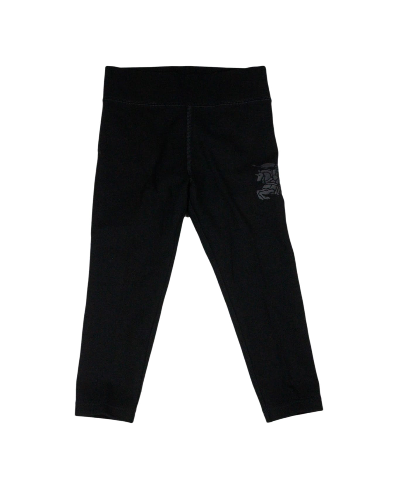 Burberry Leggings In Stretch Cotton Jersey With Logo Prints On The Front - Black ボトムス