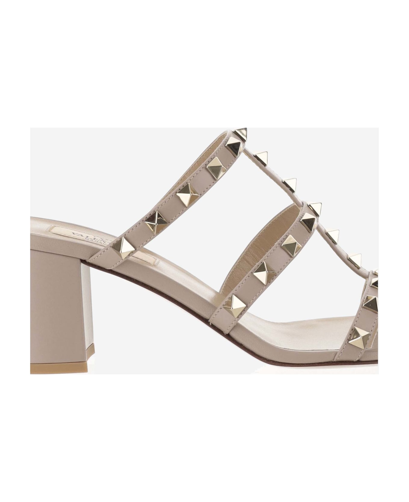 Valentino Garavani 60mm Calfskin Rockstud Slider Sandal - Powder