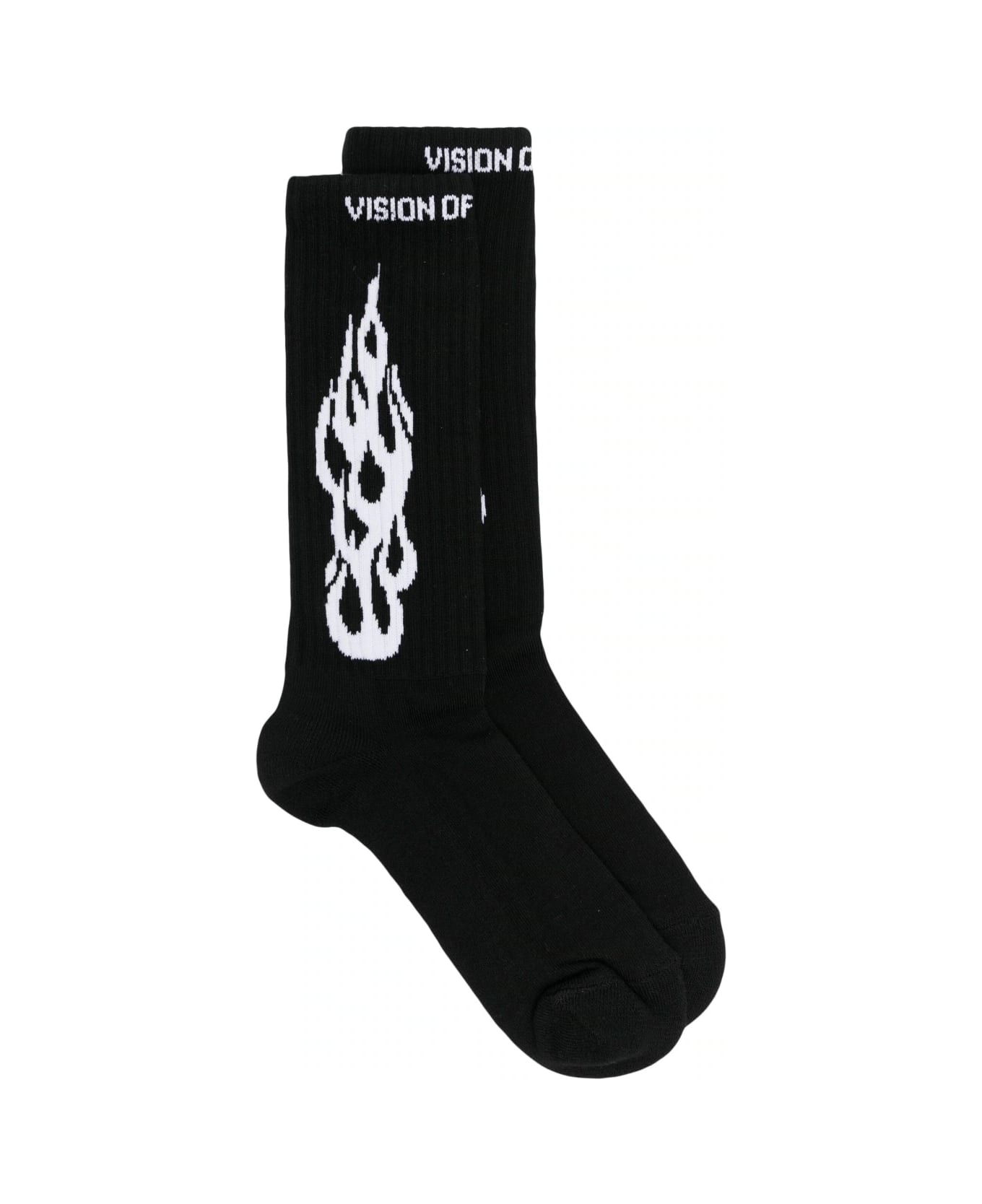 Vision of Super Black Socks With Logo And Flames - Black/white