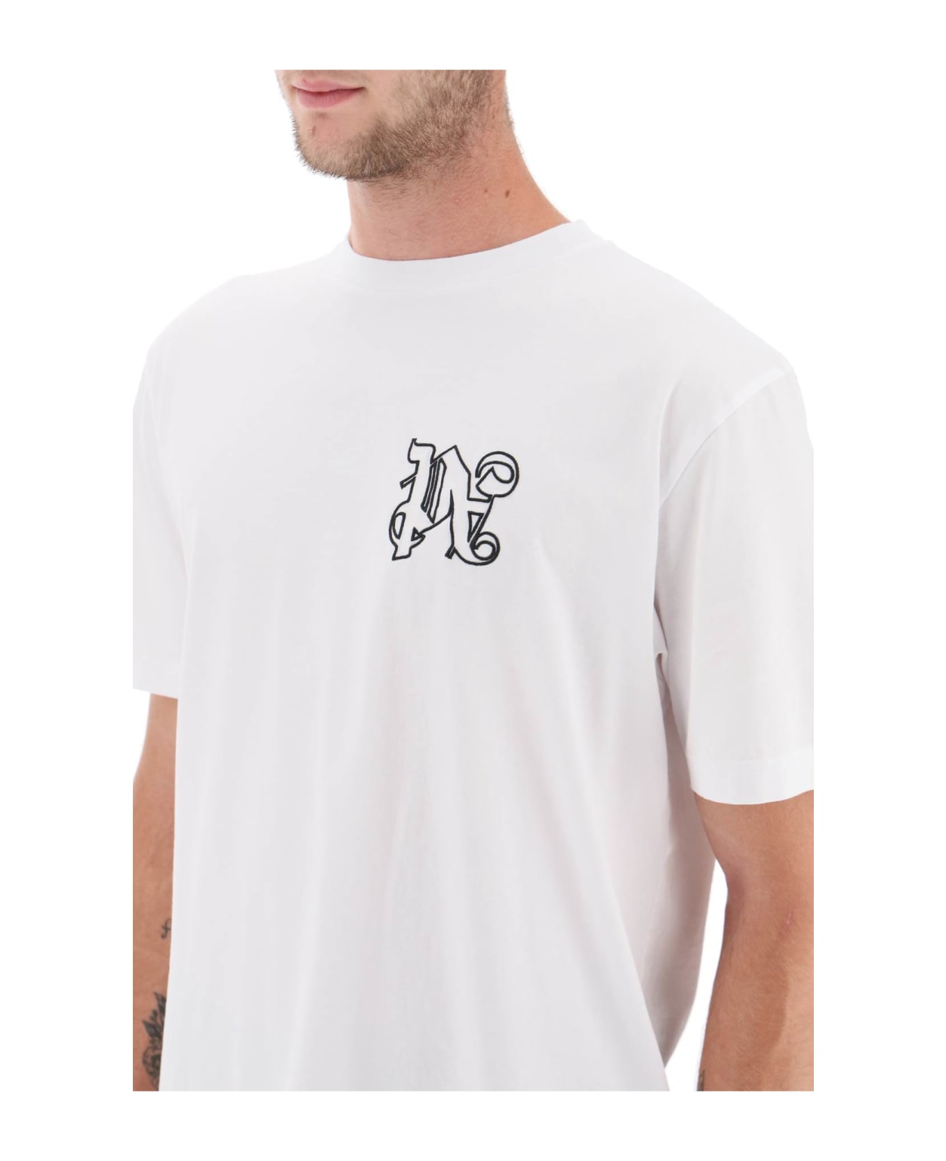 Palm Angels White T-shirt With Monogram - White Blac シャツ