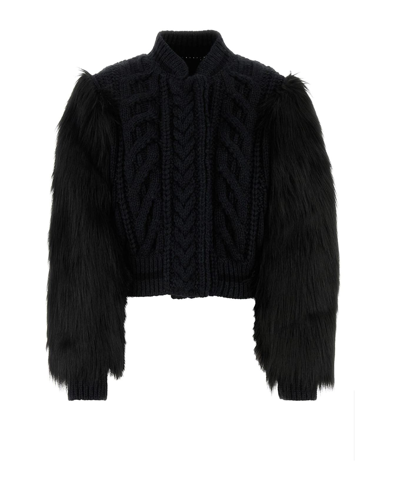 Givenchy Cable Knit Body Varsity Jacket - BLACK/GREY