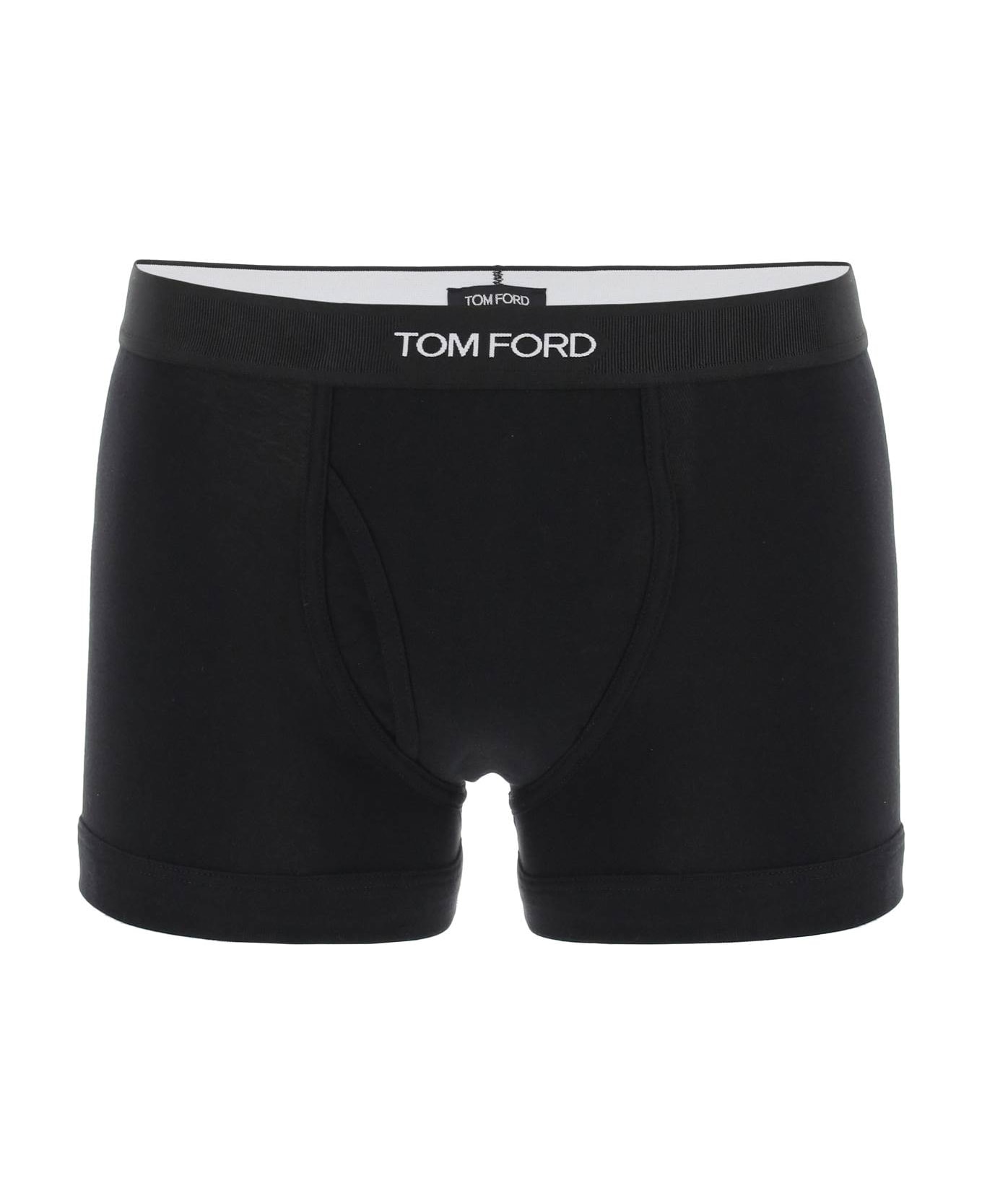 Tom Ford Logo Print Cotton Trunks - black