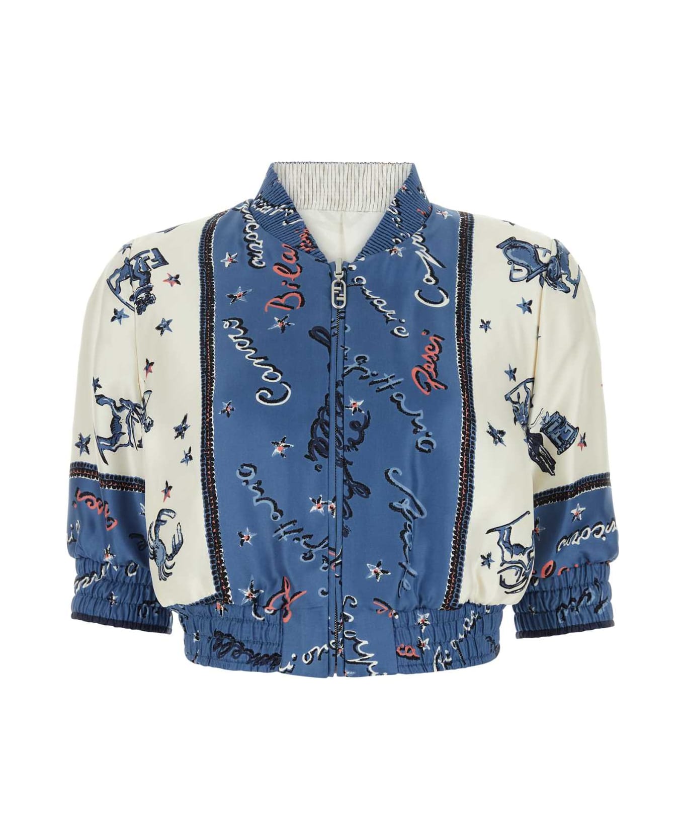 Fendi Printed Satin Bomber Jacket - PERFECT