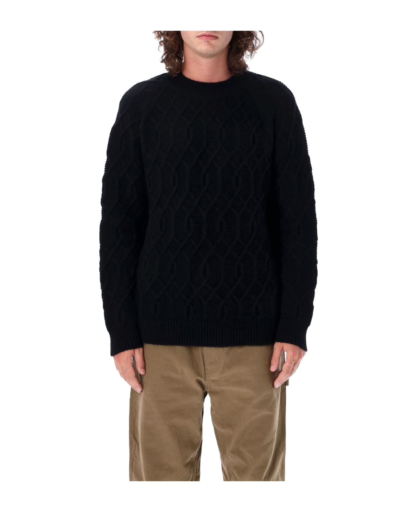 Comme des Garçons Homme Crewneck Wool Cable Sweater - BLACK