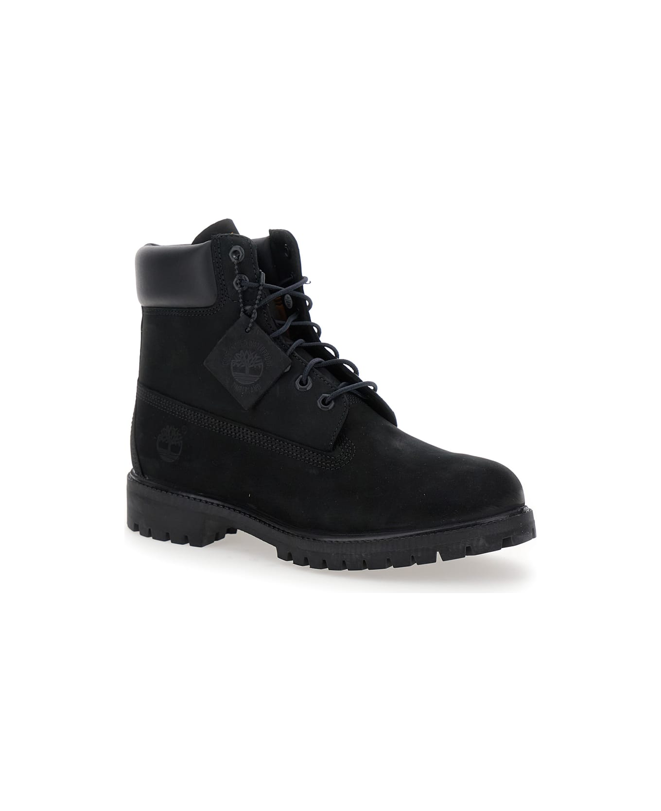 Timberland Brlack Water-proof Boots With Logo Plate In Leather Man - Black