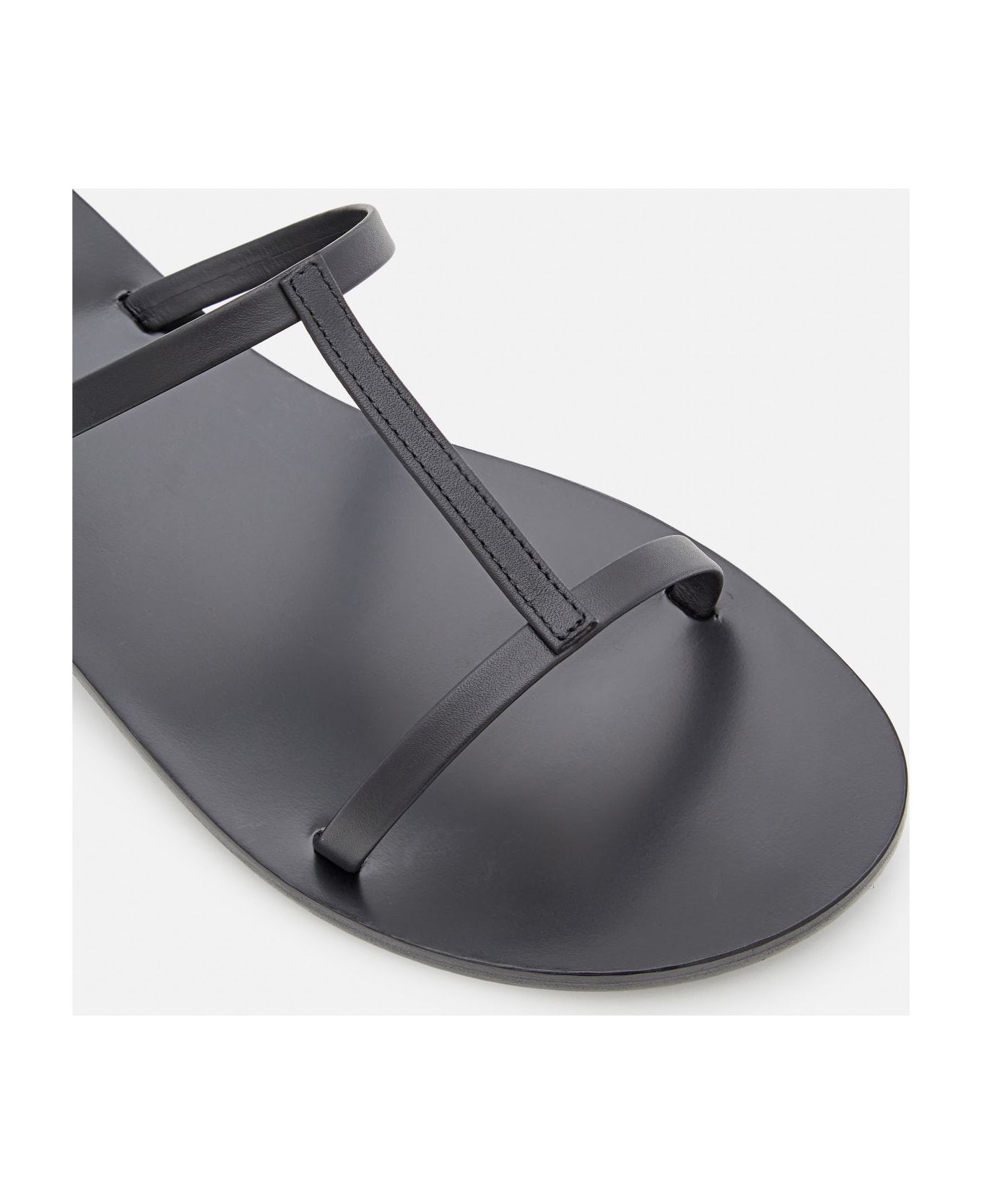 Capri Positano Triple Strap Leather Flat Sandals - Black