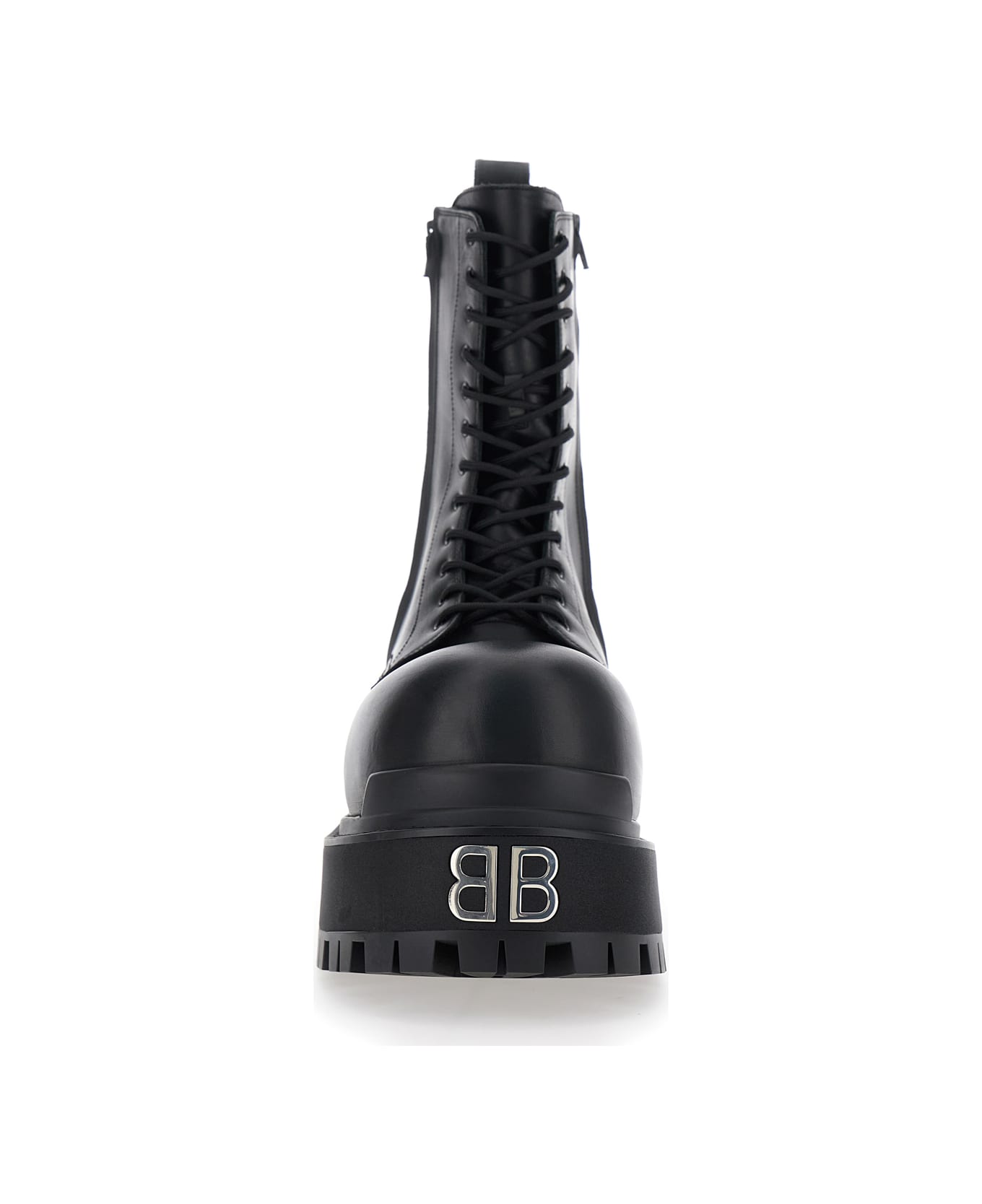 Balenciaga Black Ankle Boots With Logo Plaque On The Front And Side Zips In Leather Man - Black