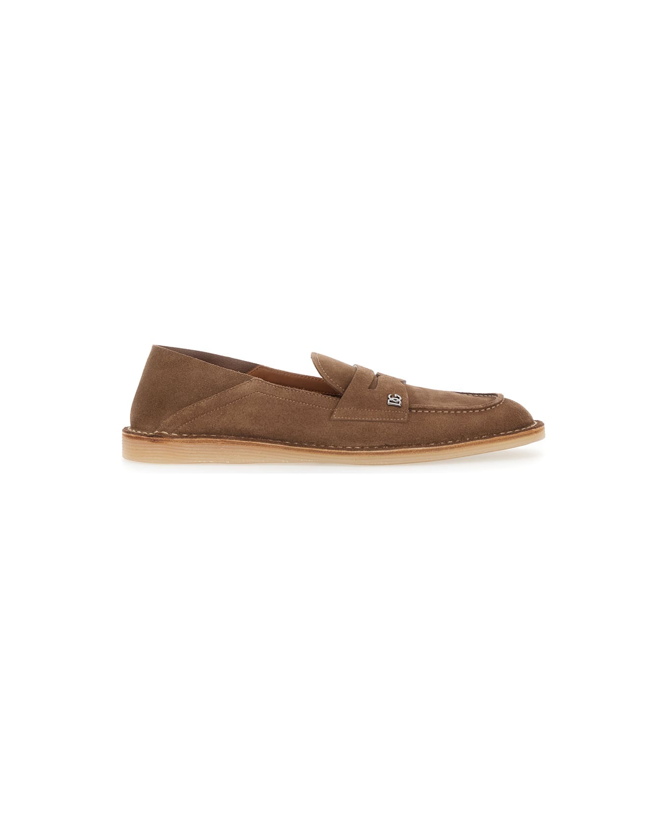 Dolce & Gabbana 'florio' Brown Loafers With Dg Logo Detail On The Side In Suede Man - Brown