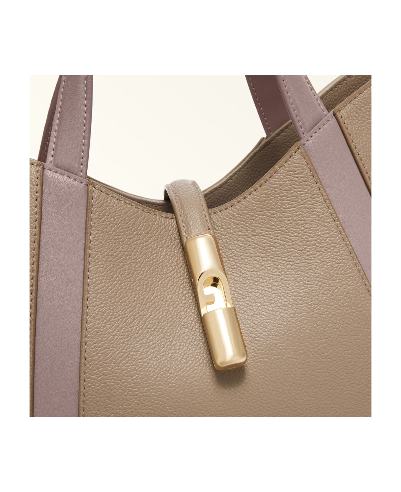 Furla Goccia S Tote Bag In Stucco Color Leather - grey