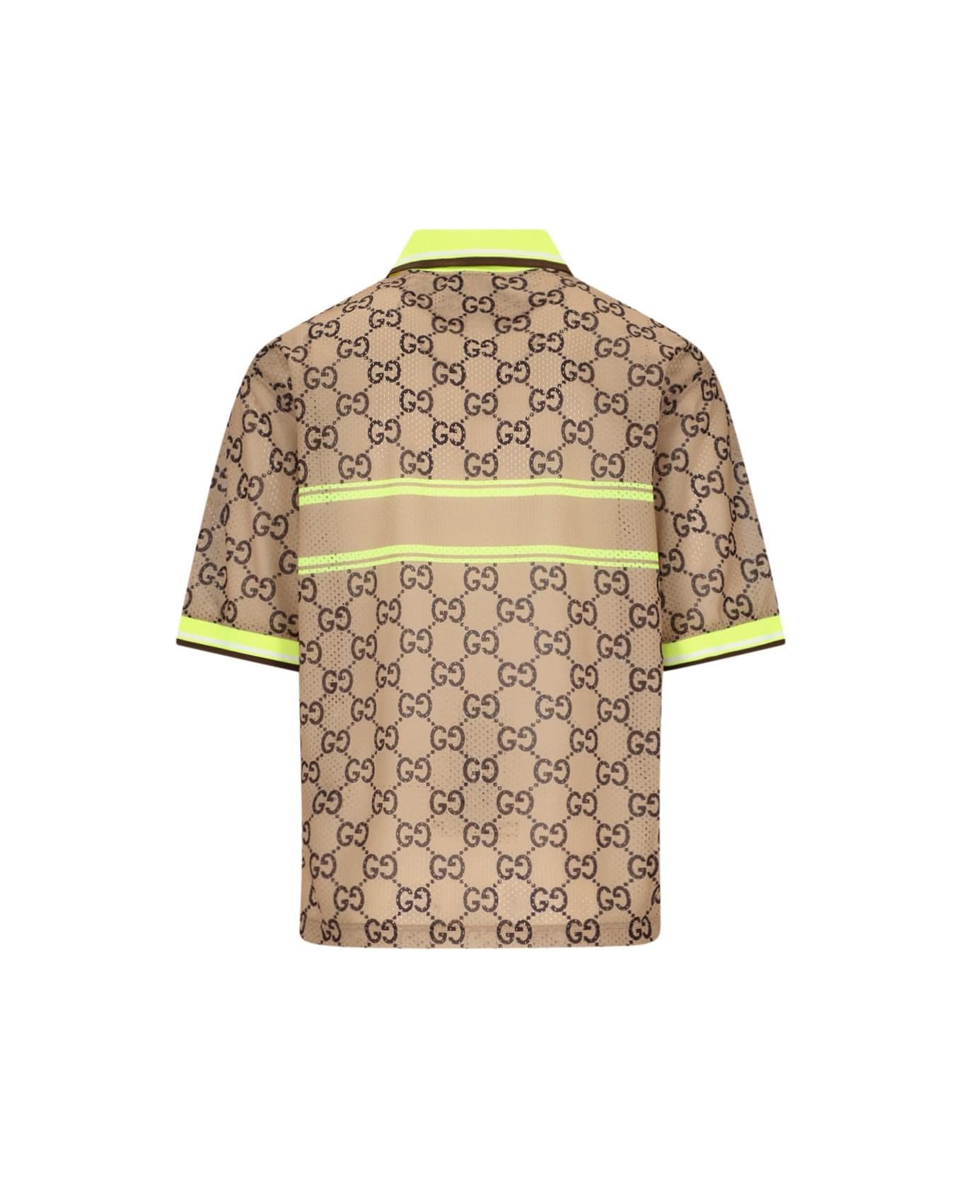 Gucci Polo Shirt Printed On The Net - Beige/ebony/mc