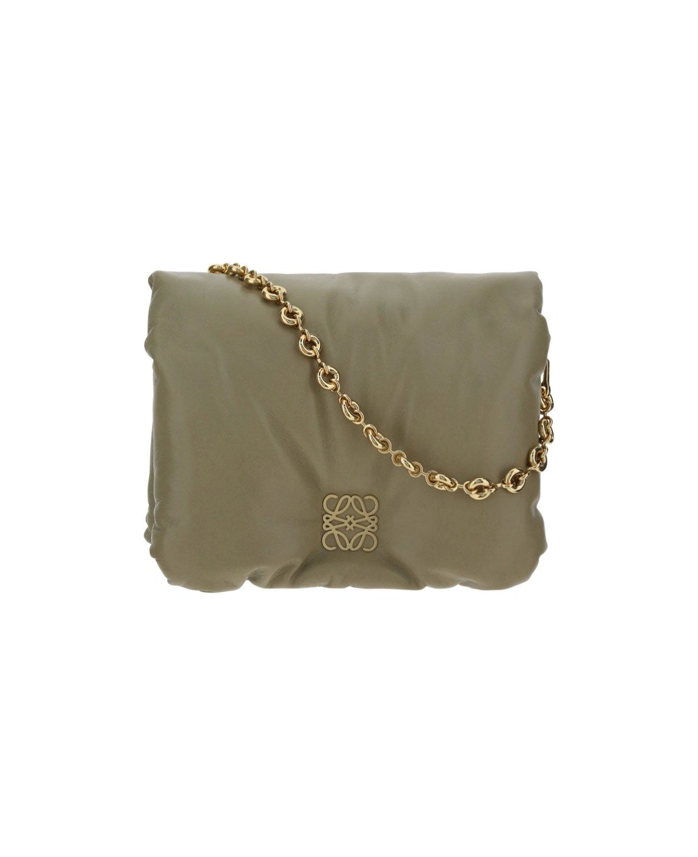 Loewe Goya Puffer Chained Shoulder Bag - Clay green