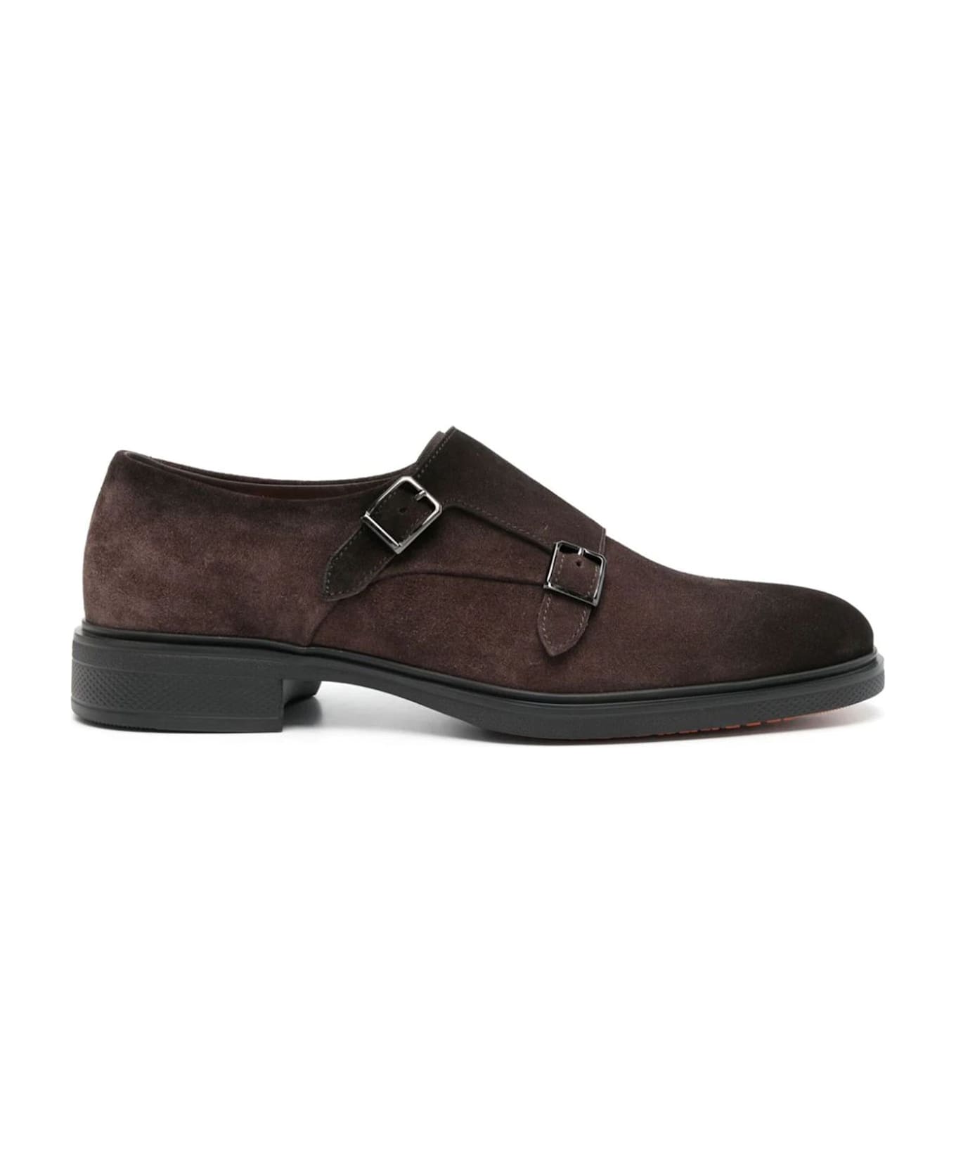 Santoni Brown Calf Suede Monk Shoes - Brown