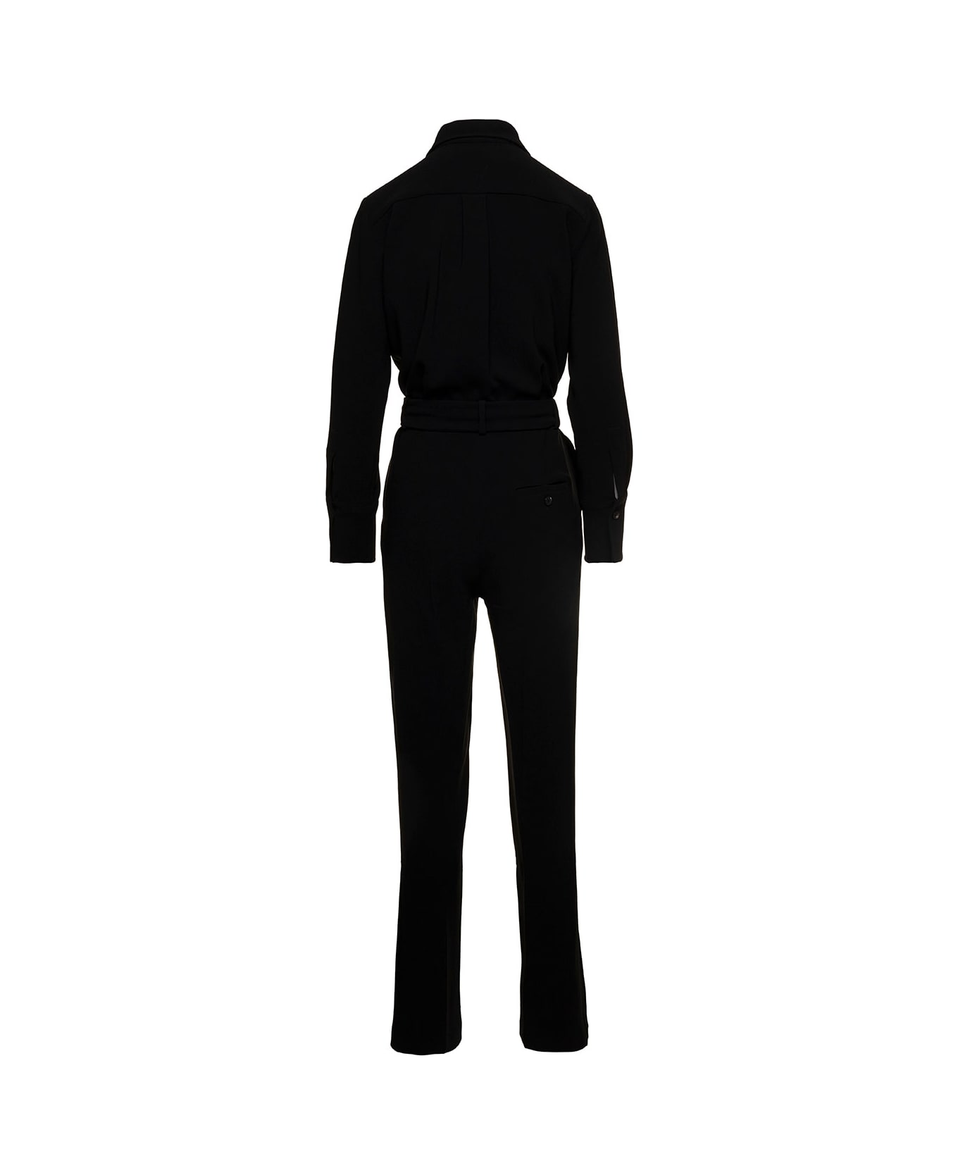 Alberto Biani Black Jumpsuit With Classic Collar And Belt In Triacetate Blend Woman - Black ジャンプスーツ