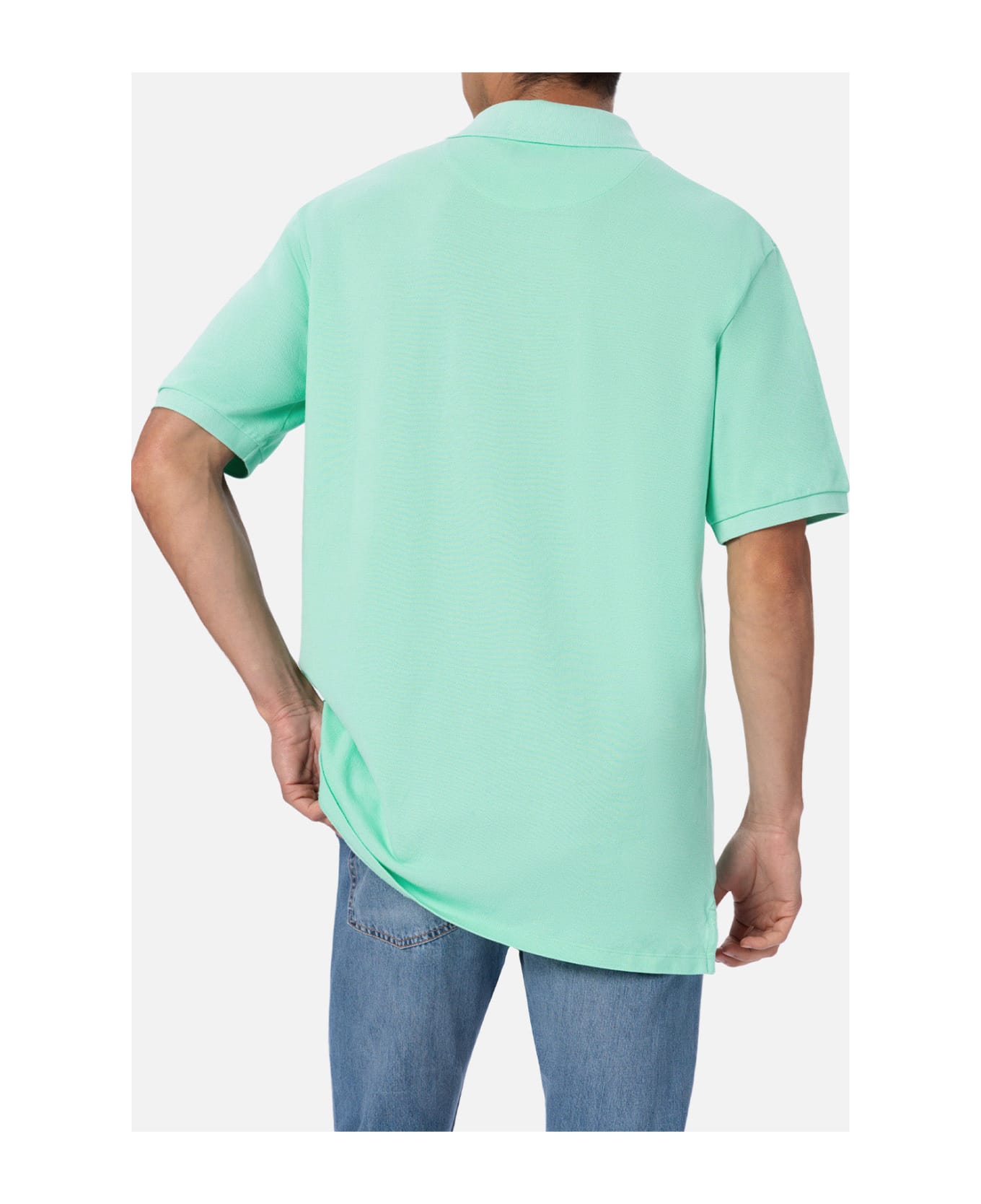 MC2 Saint Barth Man Water Green Cotton Piquet Polo Shirt Beverly Hills - GREEN