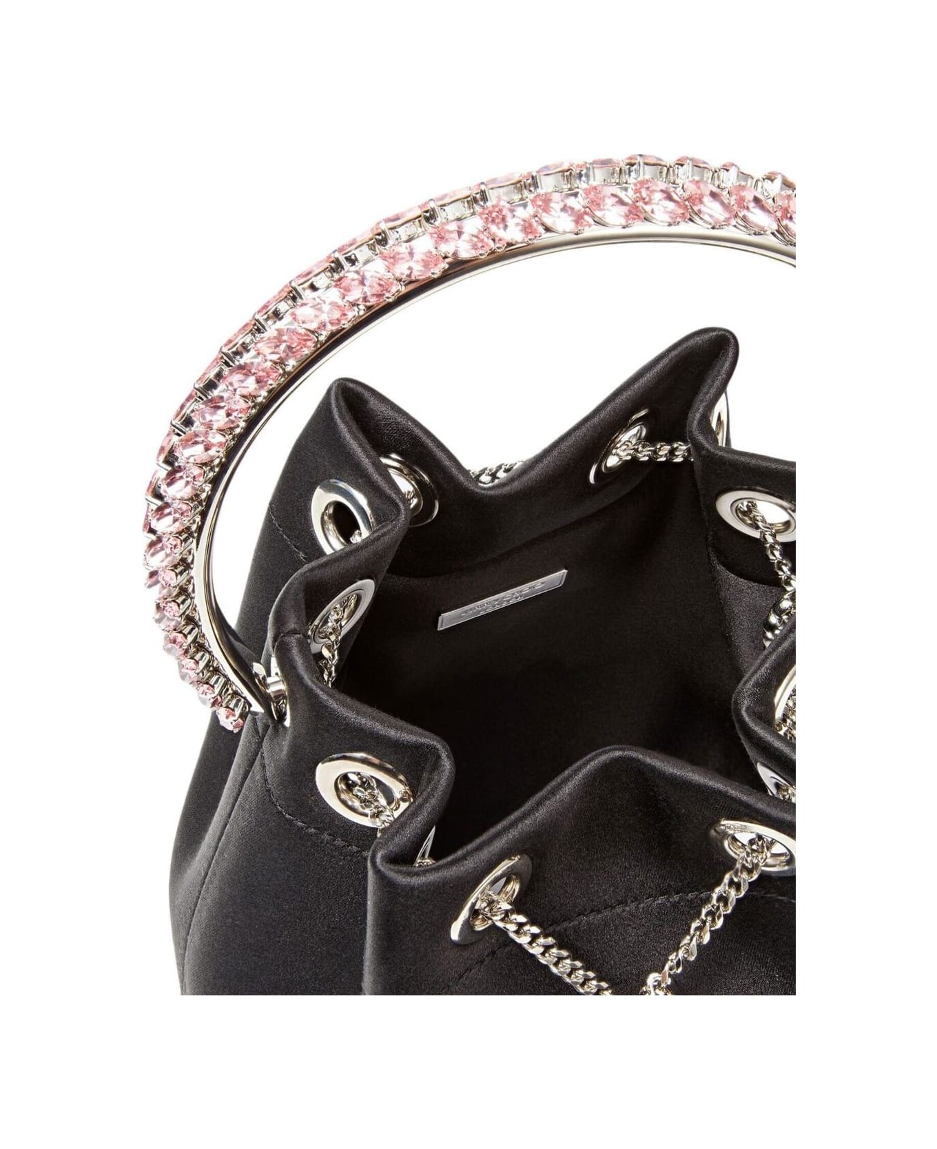 Jimmy Choo 
bon Bon
 Mini Black Handbag With Metal Crystal Bracelet Handle In Satin Fabbric Woman - Black