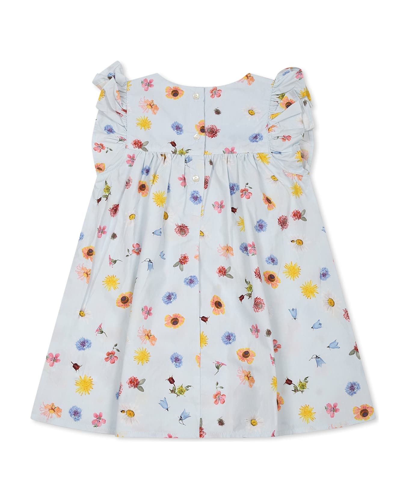 Molo Light Blue Dress For Baby Girl With Flower Print - Light Blue